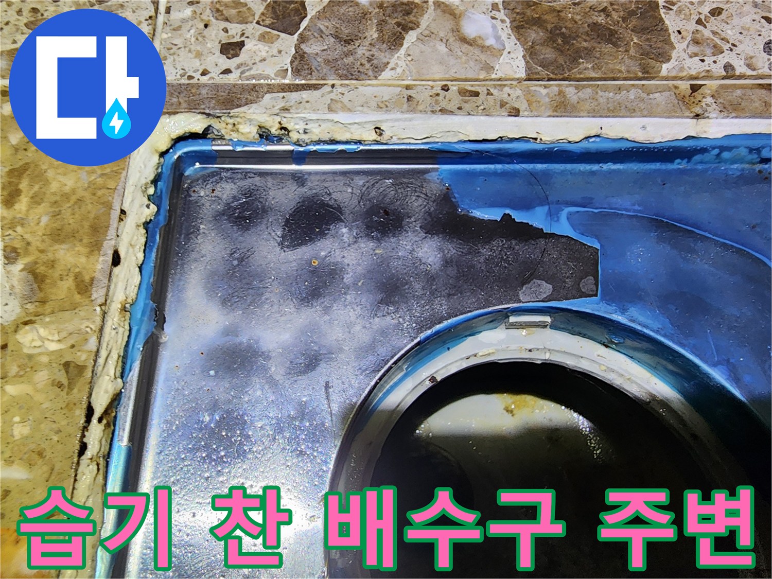 배수구-주변의-축축한-타일표면
