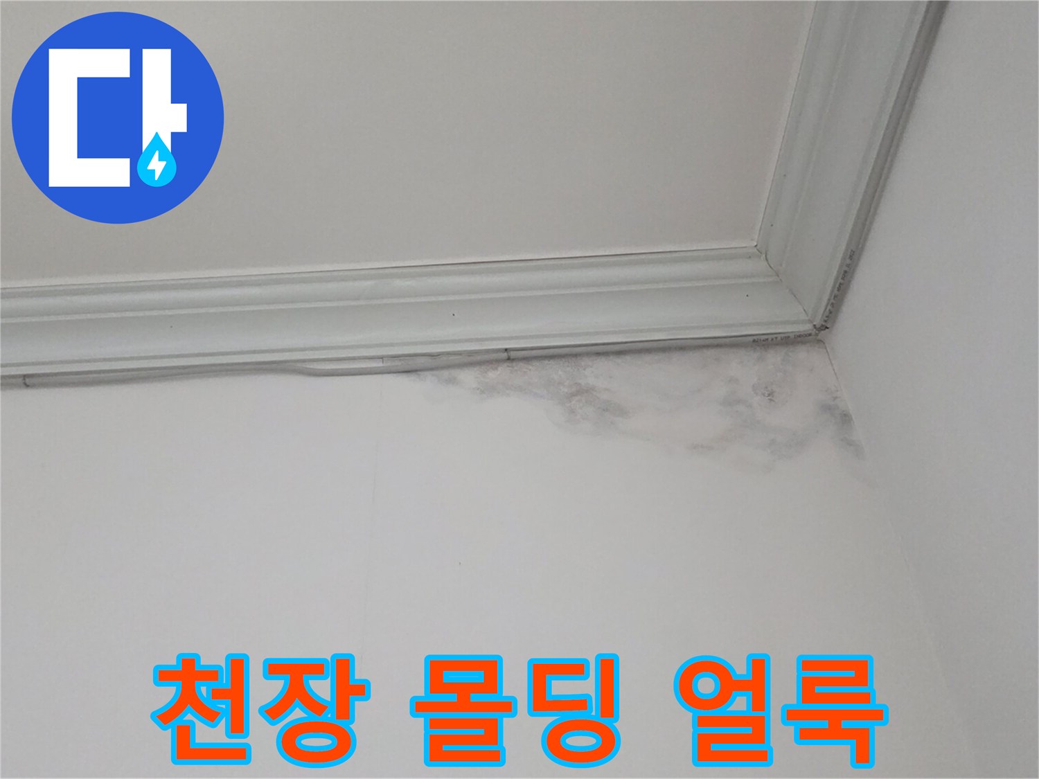 누수-발생-후-벽지가-변색된-천장-모서리