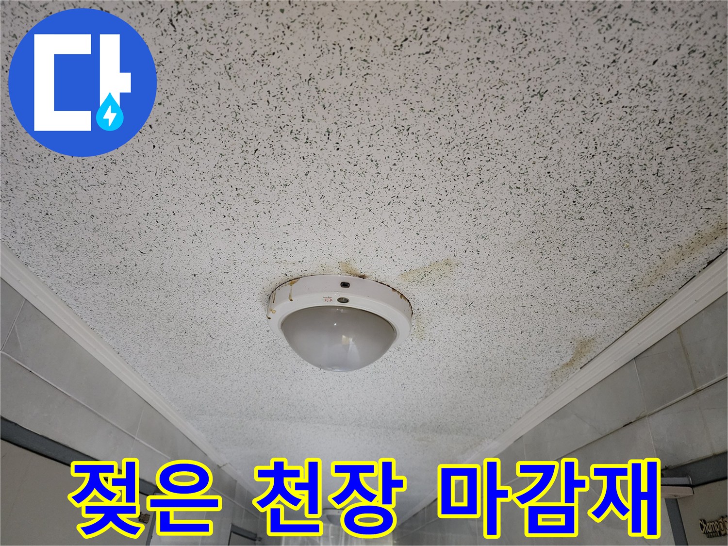 천장 조명 주변의 누수 피해 흔적 상세 사진