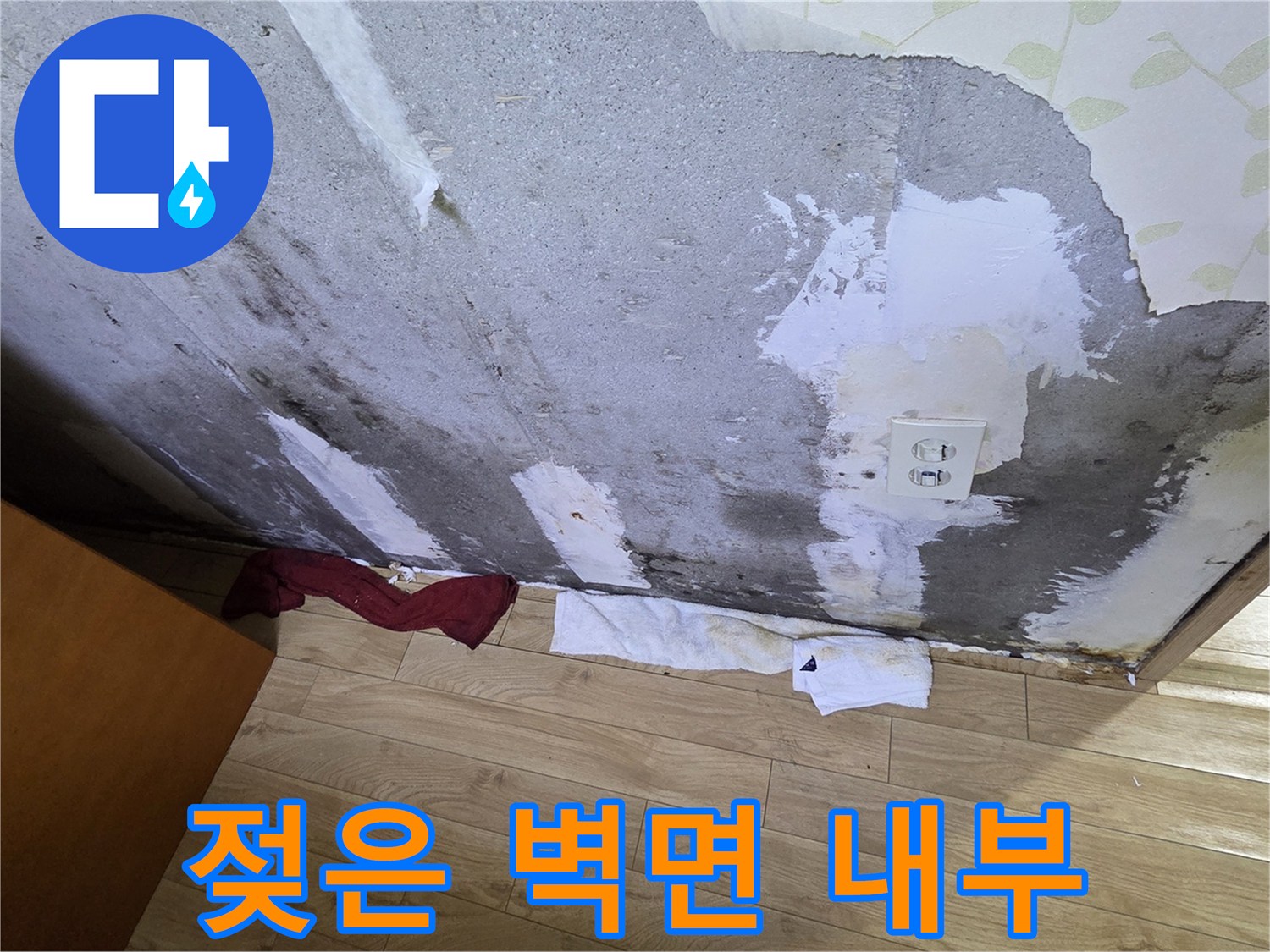 습기가 스며든-벽지 안쪽의 오염된 벽면
