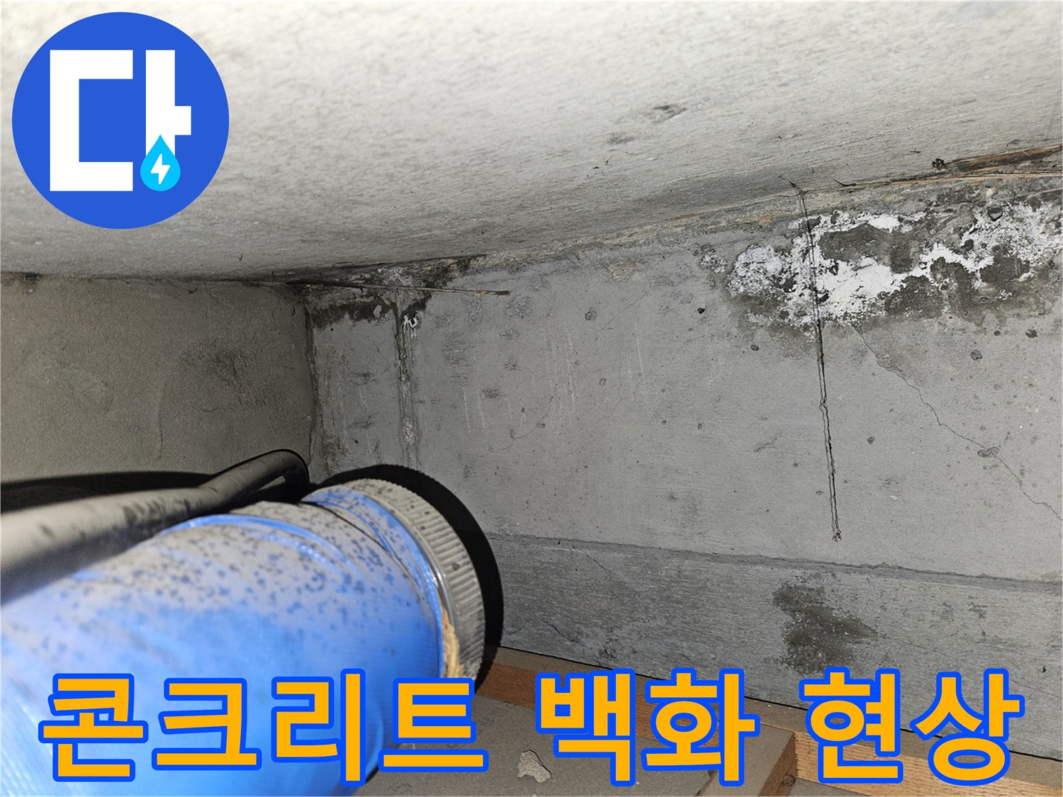 콘크리트 벽면-백화현상과 습기 흔적