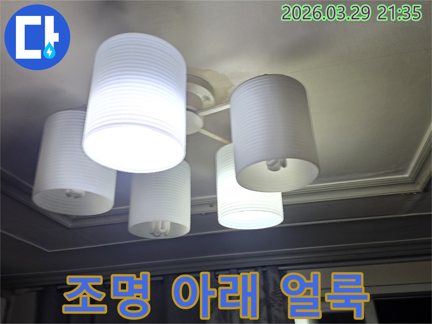 누수-진단을-위해-천장-조명-주변을-촬영한-현장-증거-사진