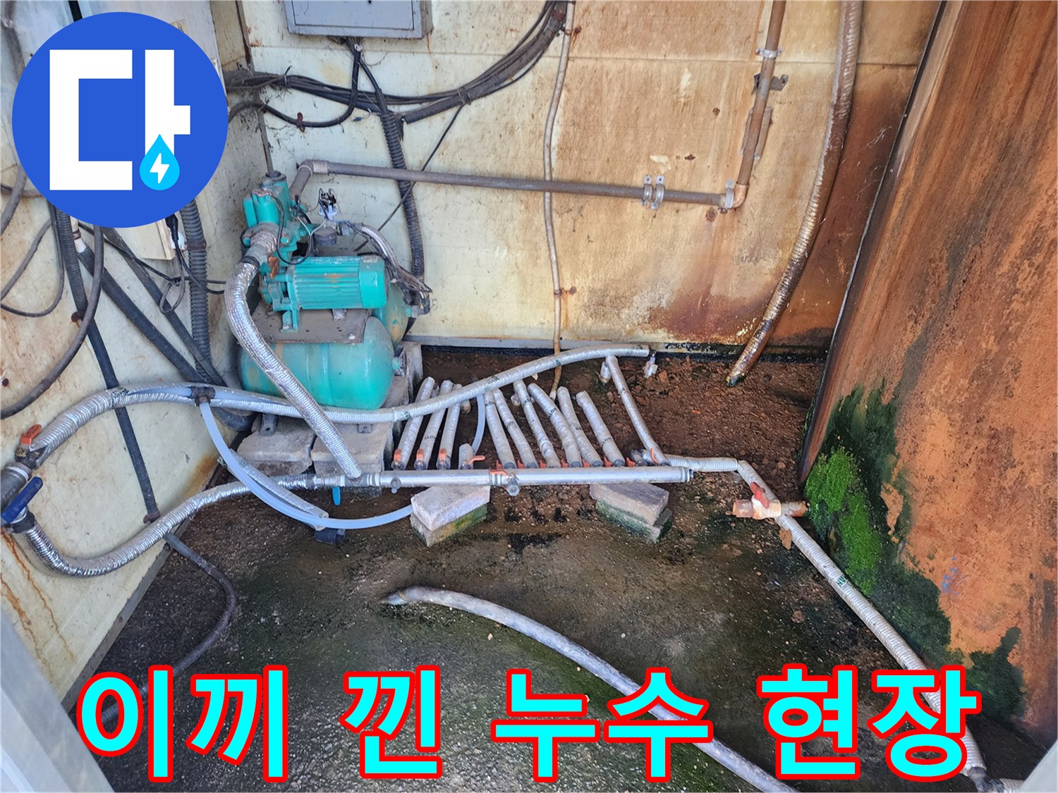 성환 현장-물샘으로 인해 오염된 배관실 내부 모습