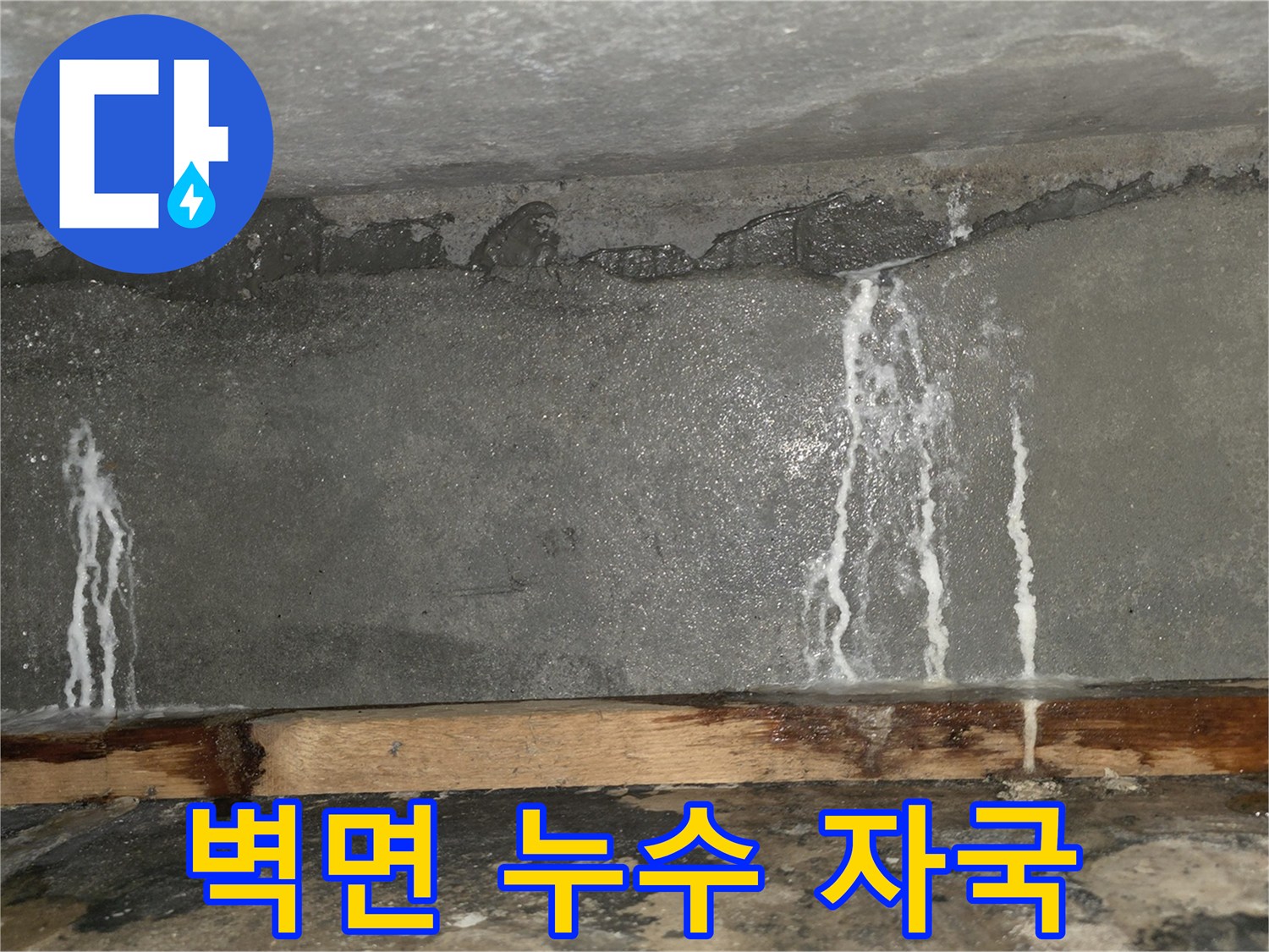 콘크리트 벽체-하얀색 석회 침전물-누수 경로
