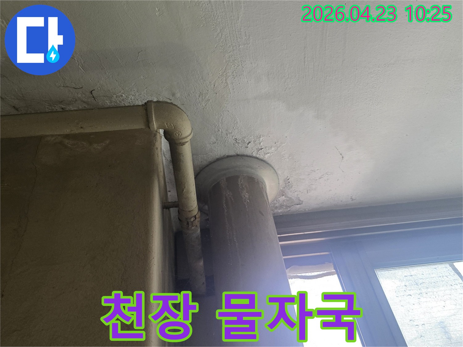 천장-물자국-배관-인근-도배지-손상-현장