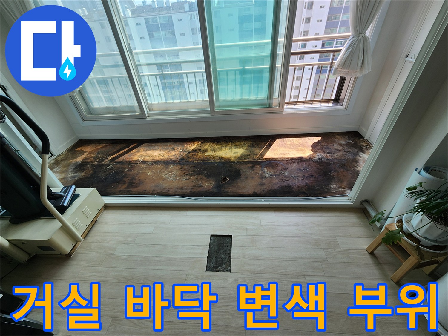 아파트-거실-바닥재-변색-및-습기-상태-사진