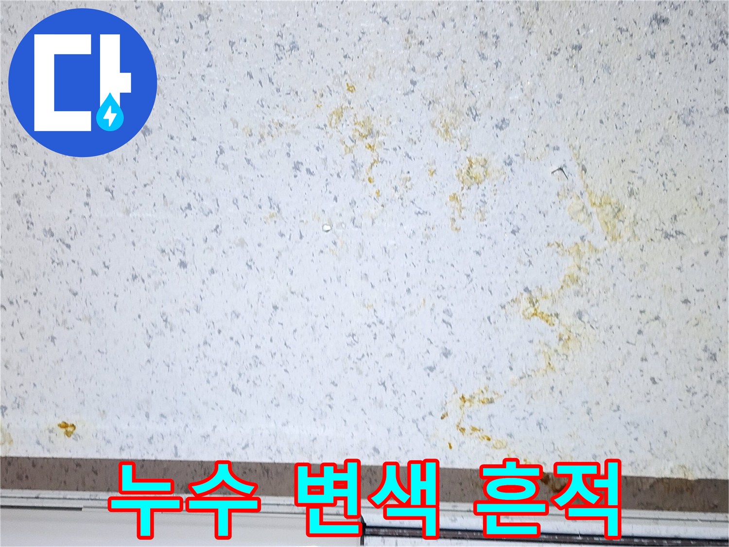 천장 텍스에 번진 누수 오염 흔적