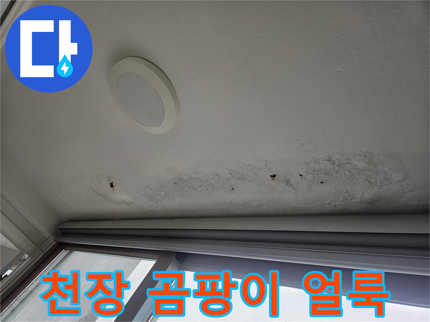 천장 마감면의 습기 침투 및 오염 상태