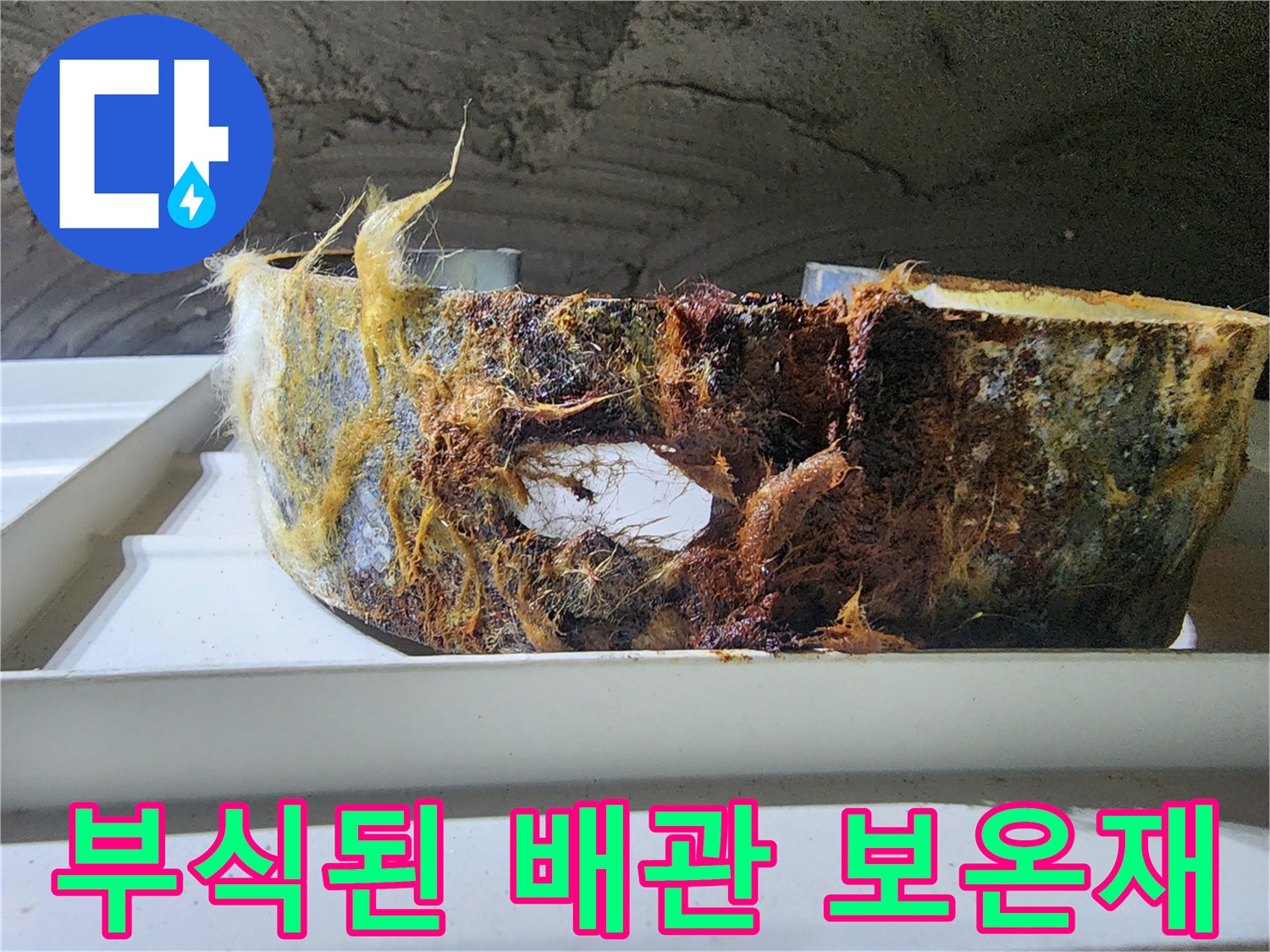 심하게-젖어있는-배관-주변의-오염된-보온재