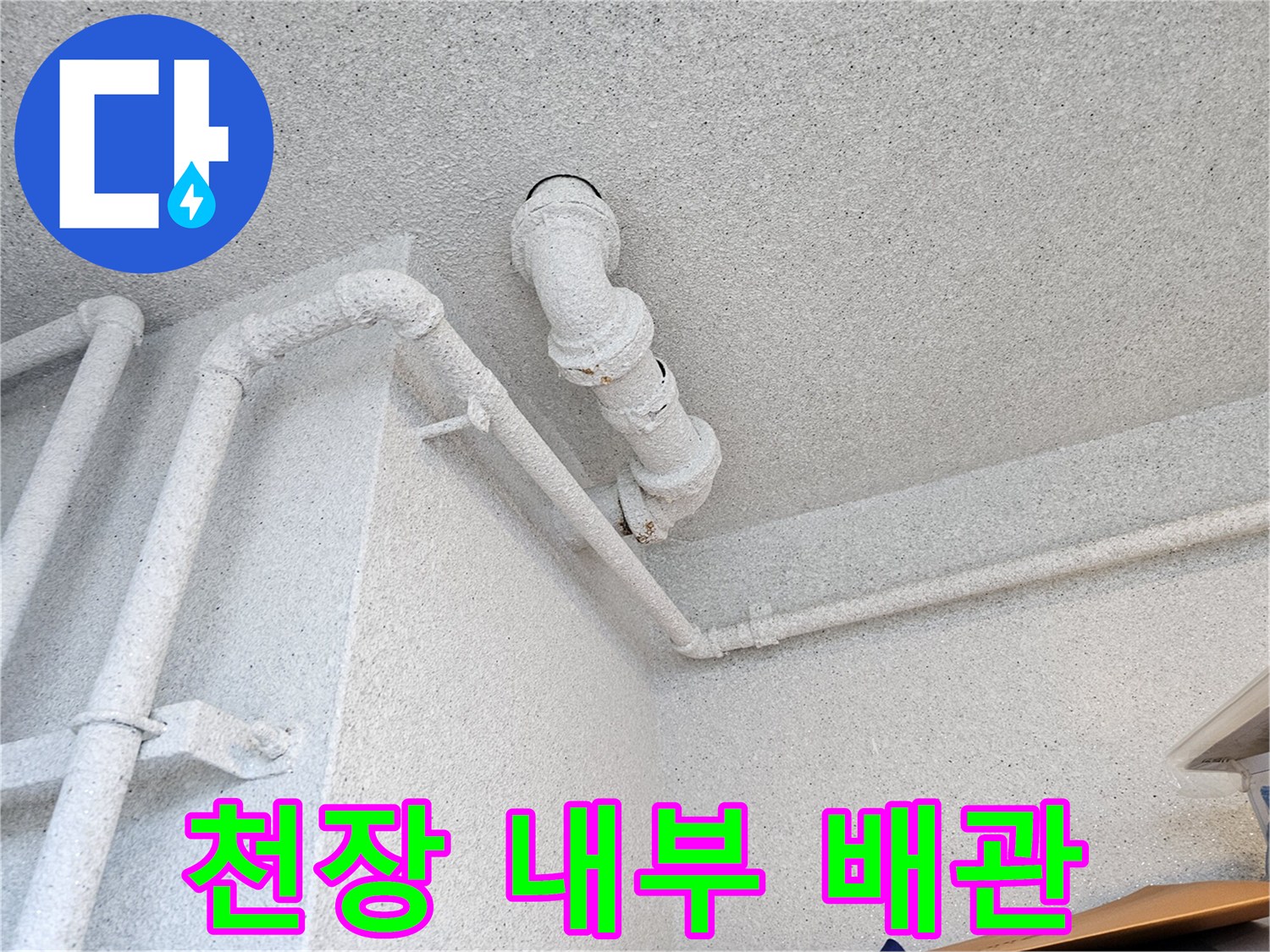 천장 점검구-내부 노출된 하수 배관 시설