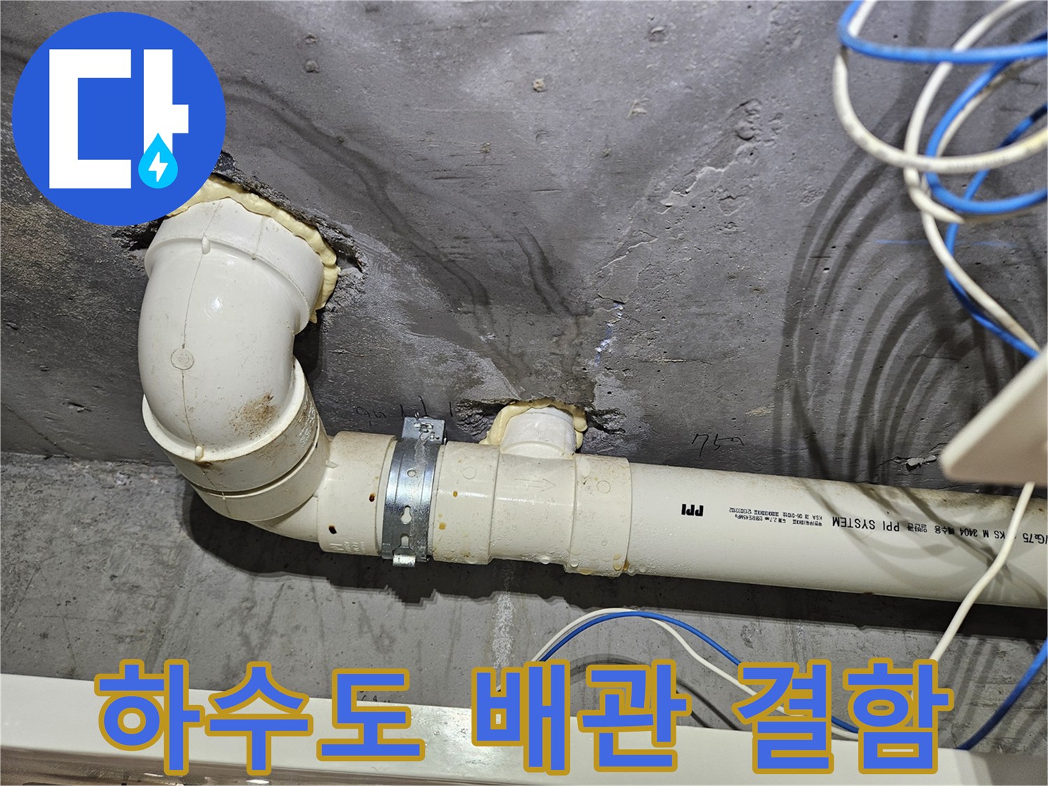 배수관-연결부-주변-습기-및-물길-발견