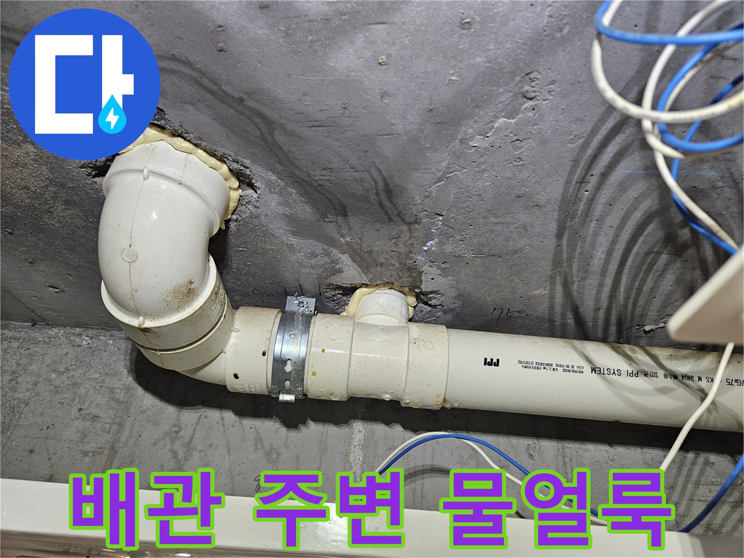 하수-배관-주변-콘크리트-물길-흔적