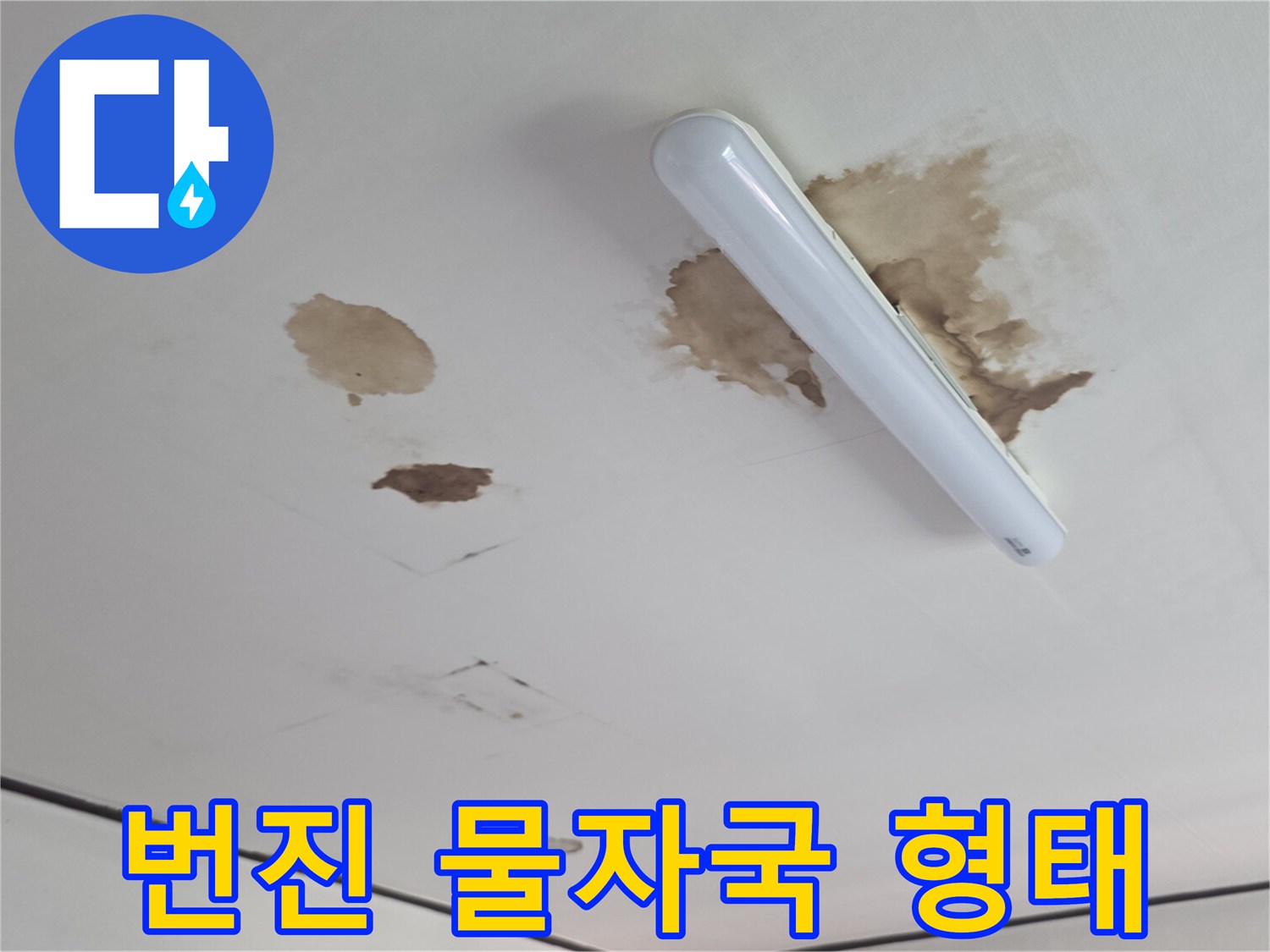 천장 면에 나타난 누수 침투 흔적