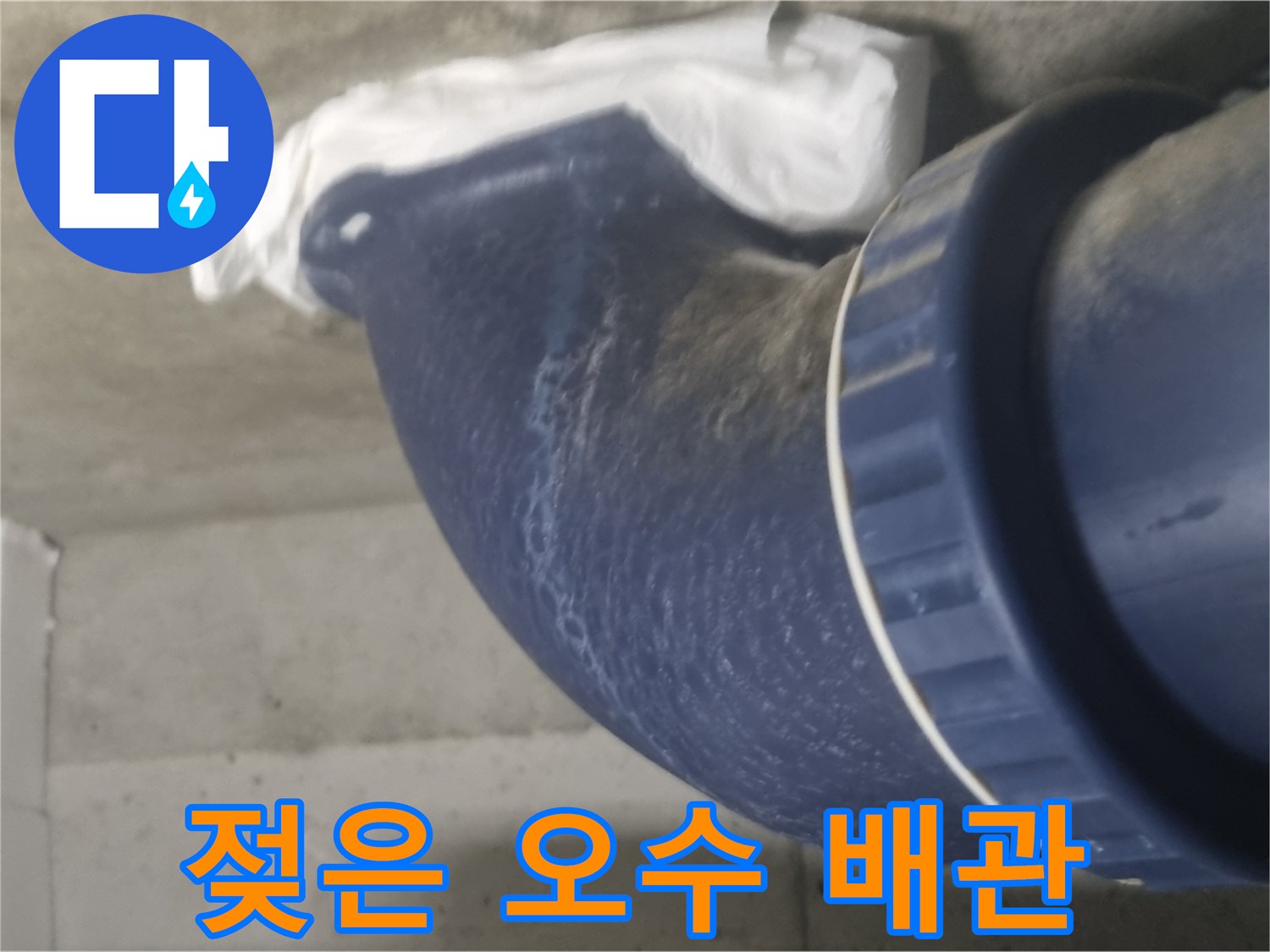 종암동 현장 사진-축축하게 젖어 있는 파란색 오수관 부위