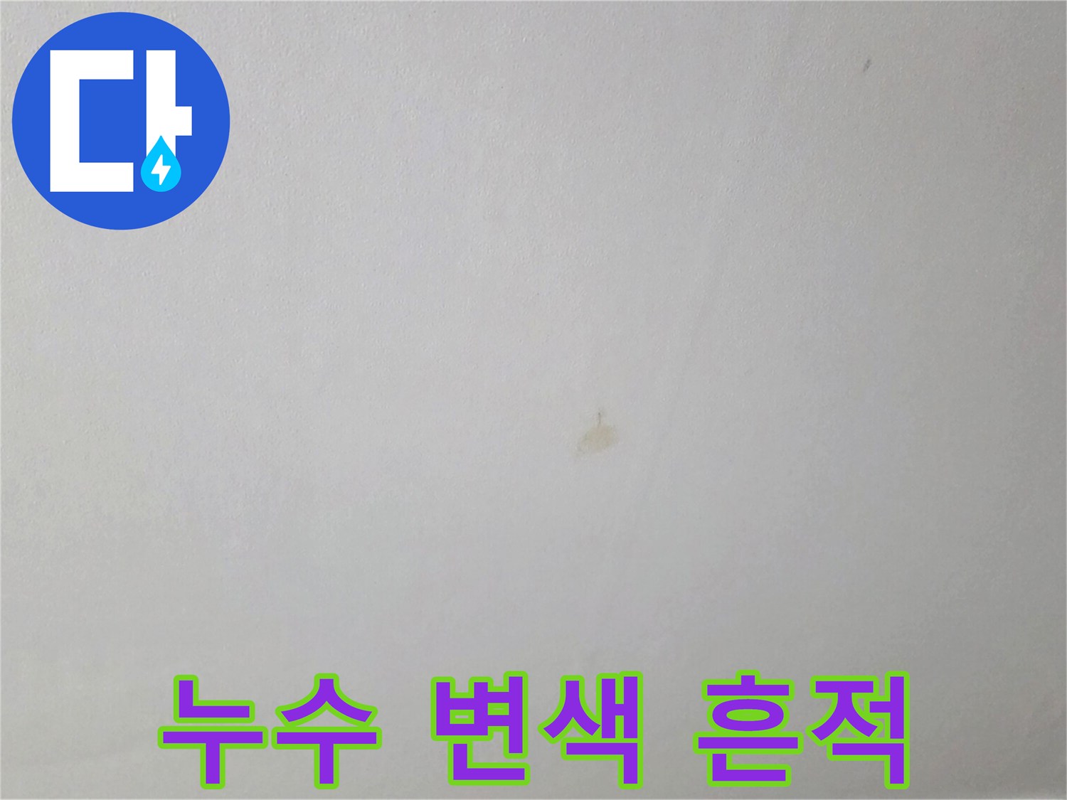 천장 도배지 중앙의 갈색 물샘 흔적 확인