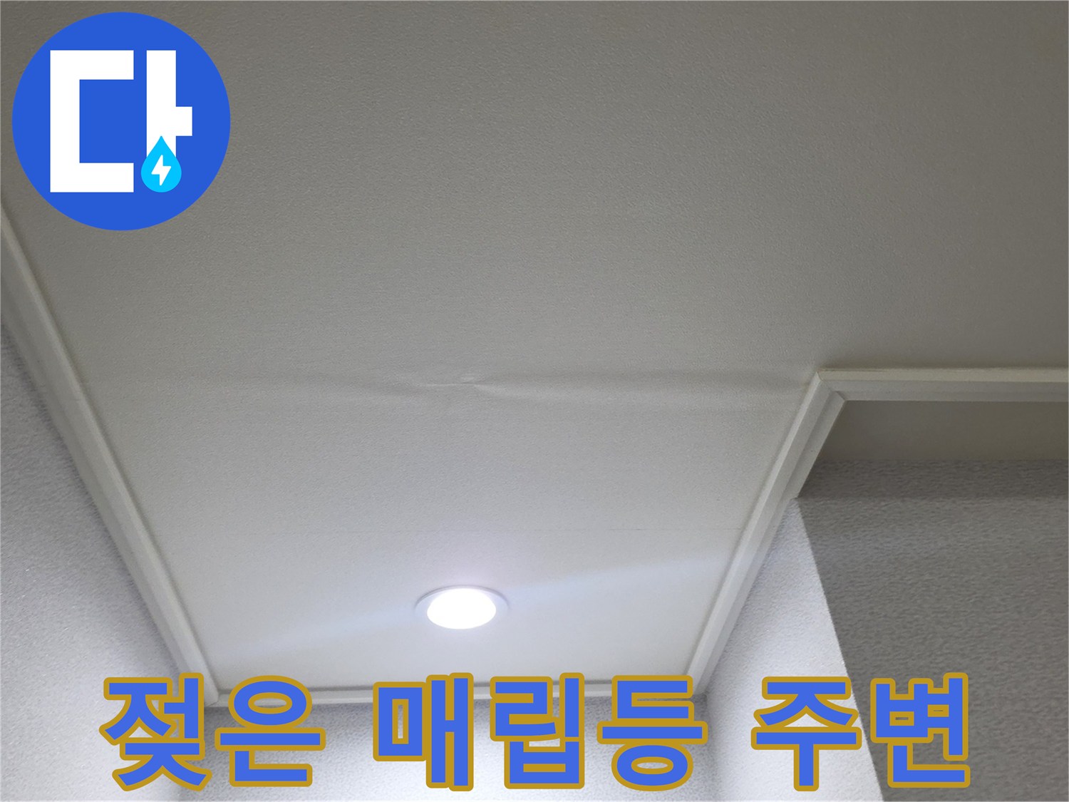 물기로 인해 변색된 천장 마감재 부위
