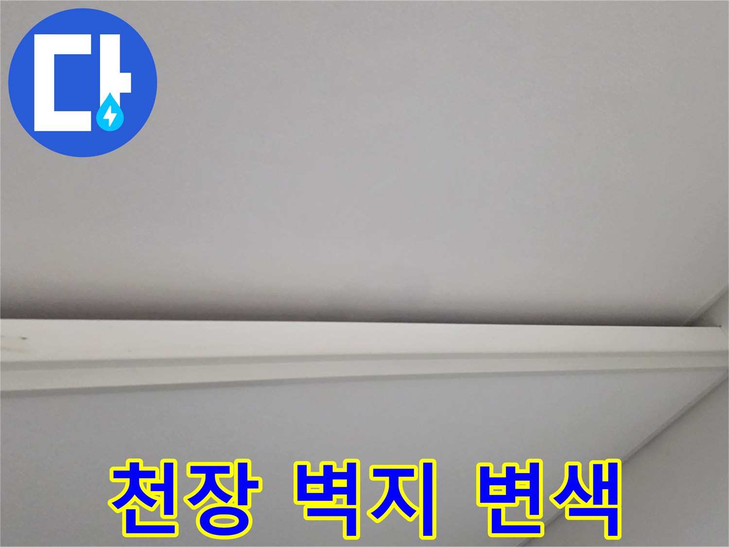 천장 몰딩 경계의 어두운 얼룩 부위