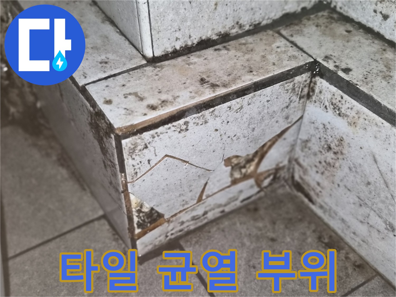 균열된 타일 마감-습기 침투 흔적