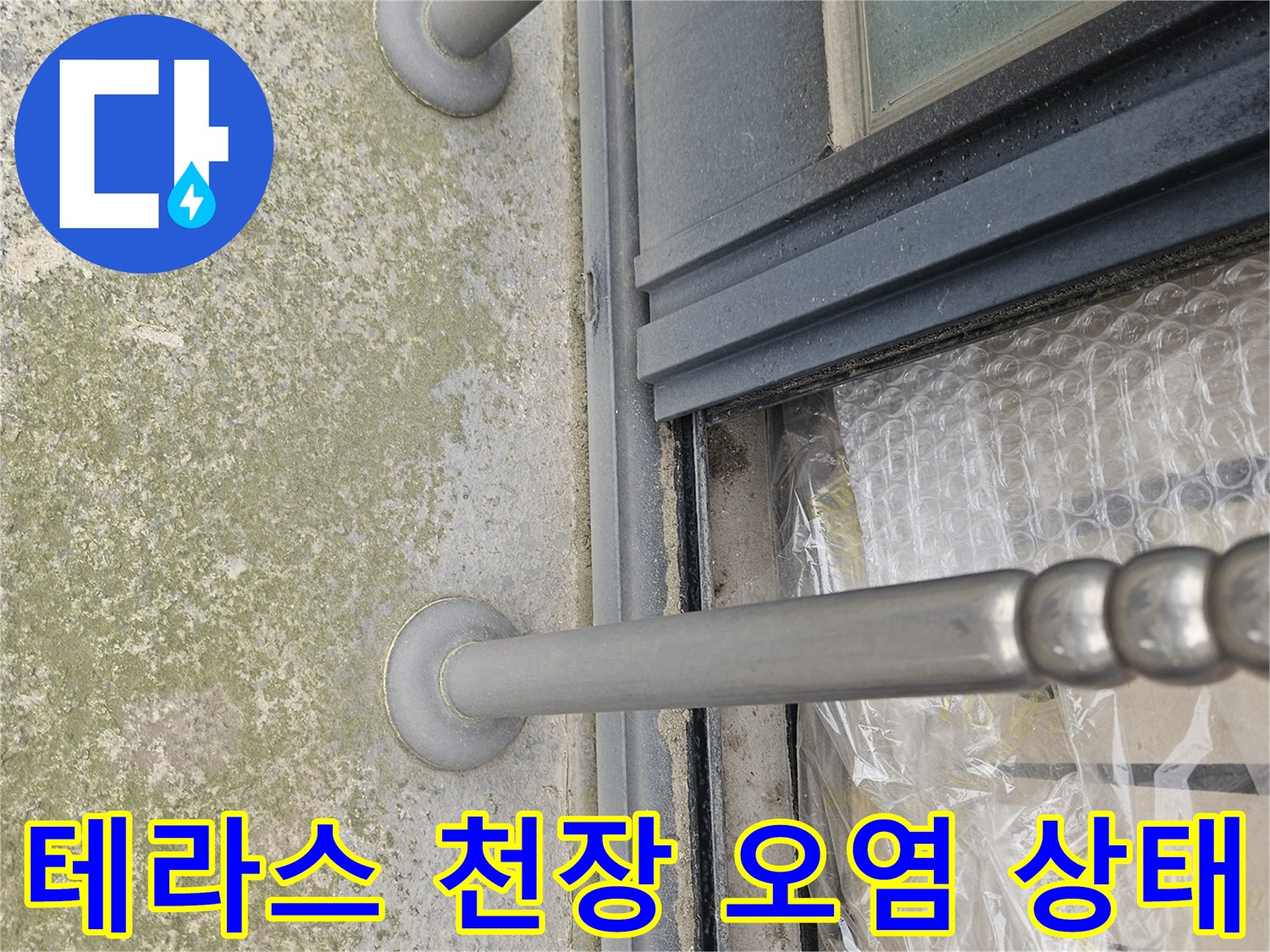 외부 테라스-천장 슬라브의 심한 물때와 이끼 현상