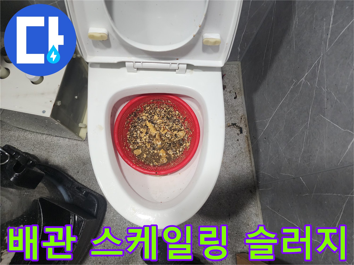 변기 내부 거름망에 쌓여 있는 분쇄된 오물 찌꺼기들