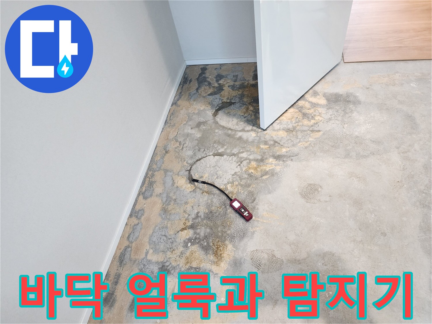 습기가-번진-콘크리트-바닥-및-탐지기-연결선