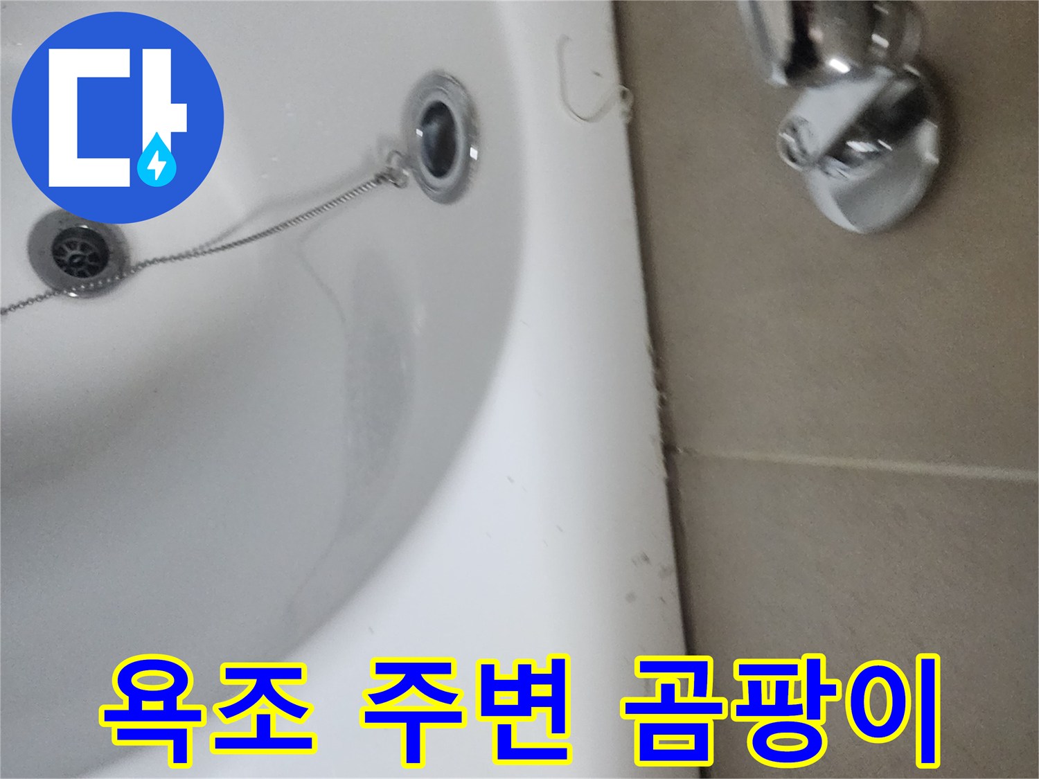 욕조와 벽면 경계에 생긴 곰팡이-오랜 물샘의 증거