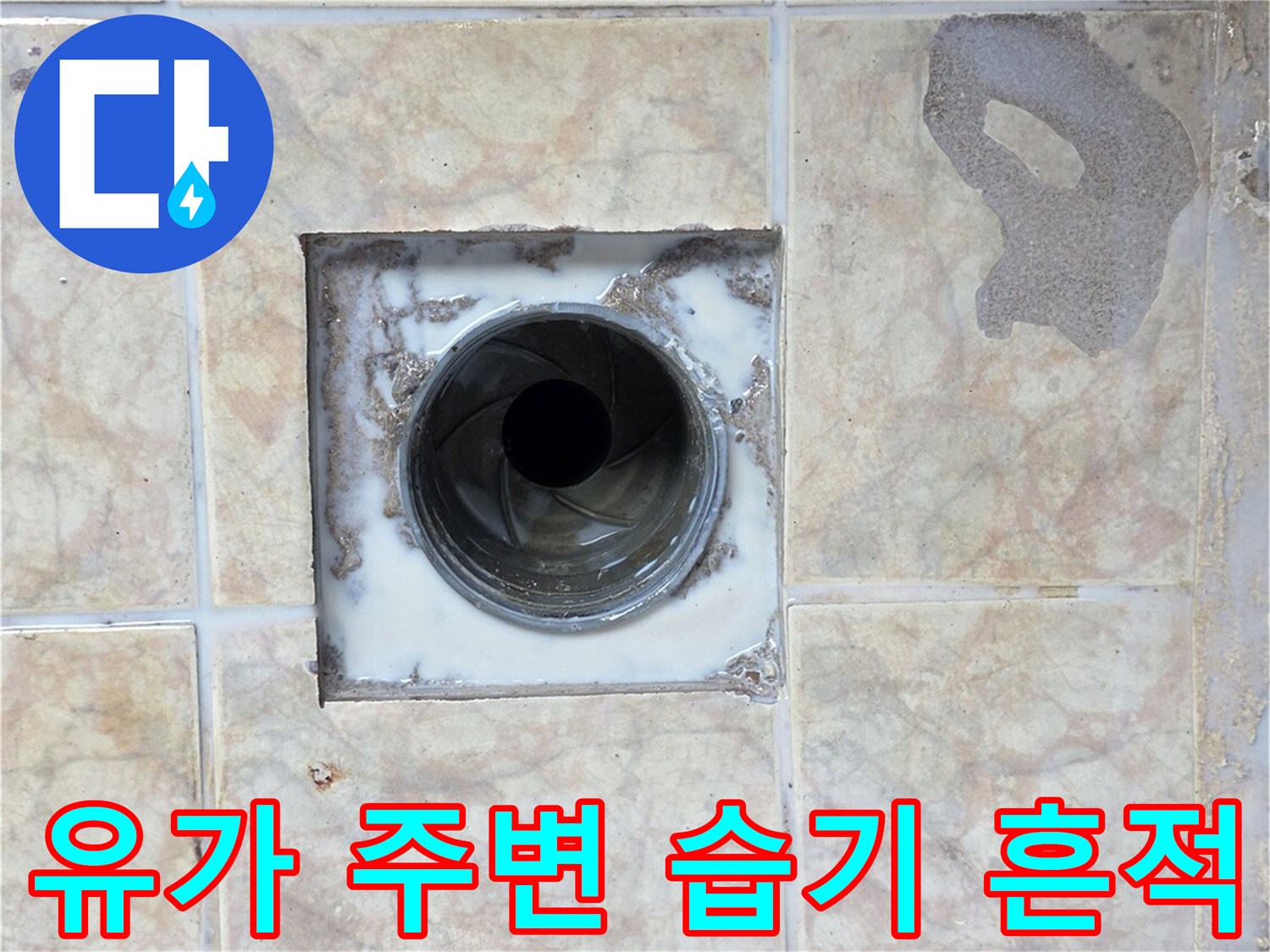 배수구 유가-타일 변색 및 물샘 흔적 관찰