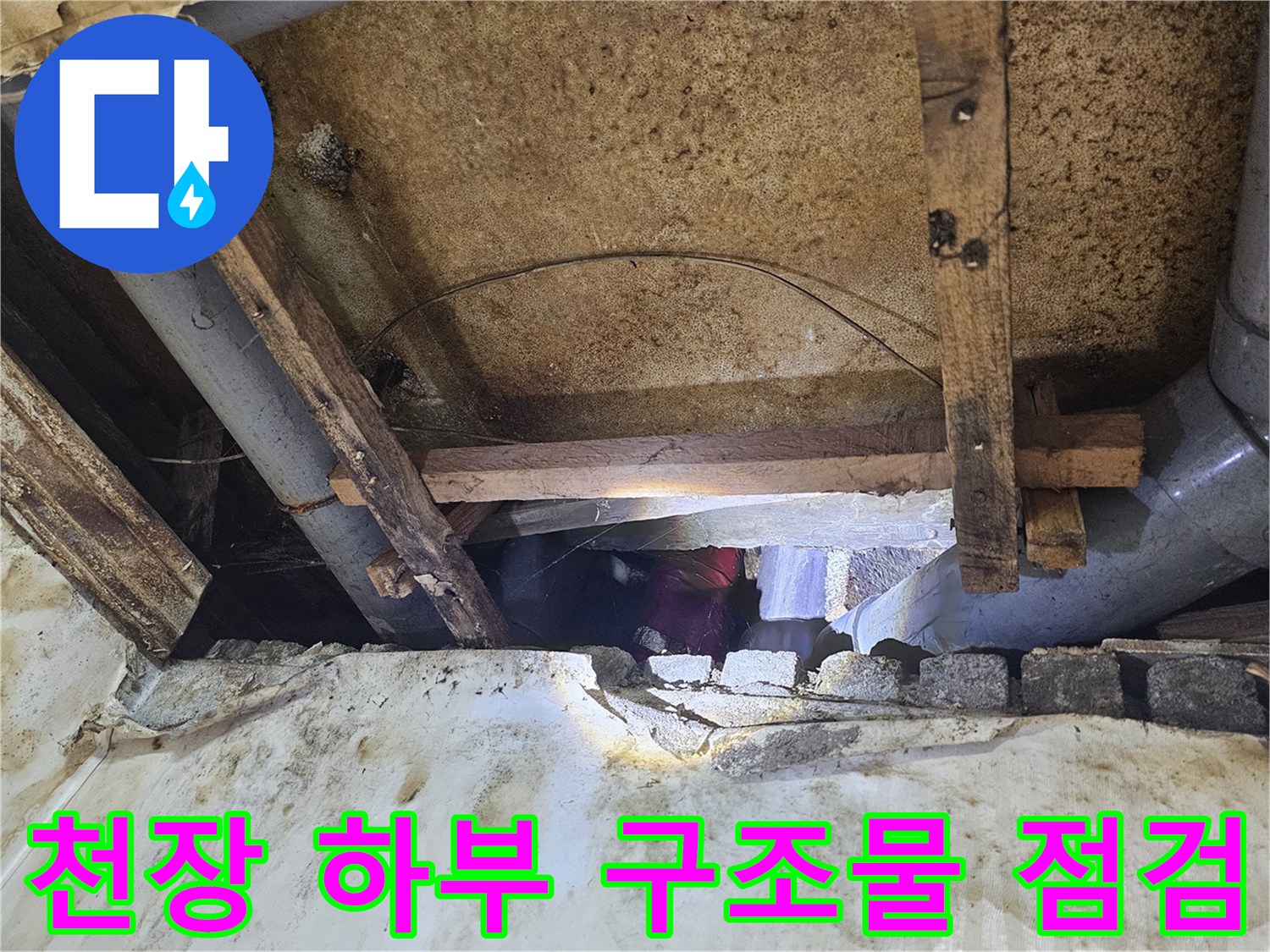 목재-지지대-및-배관-주변의-누수-흔적-조사
