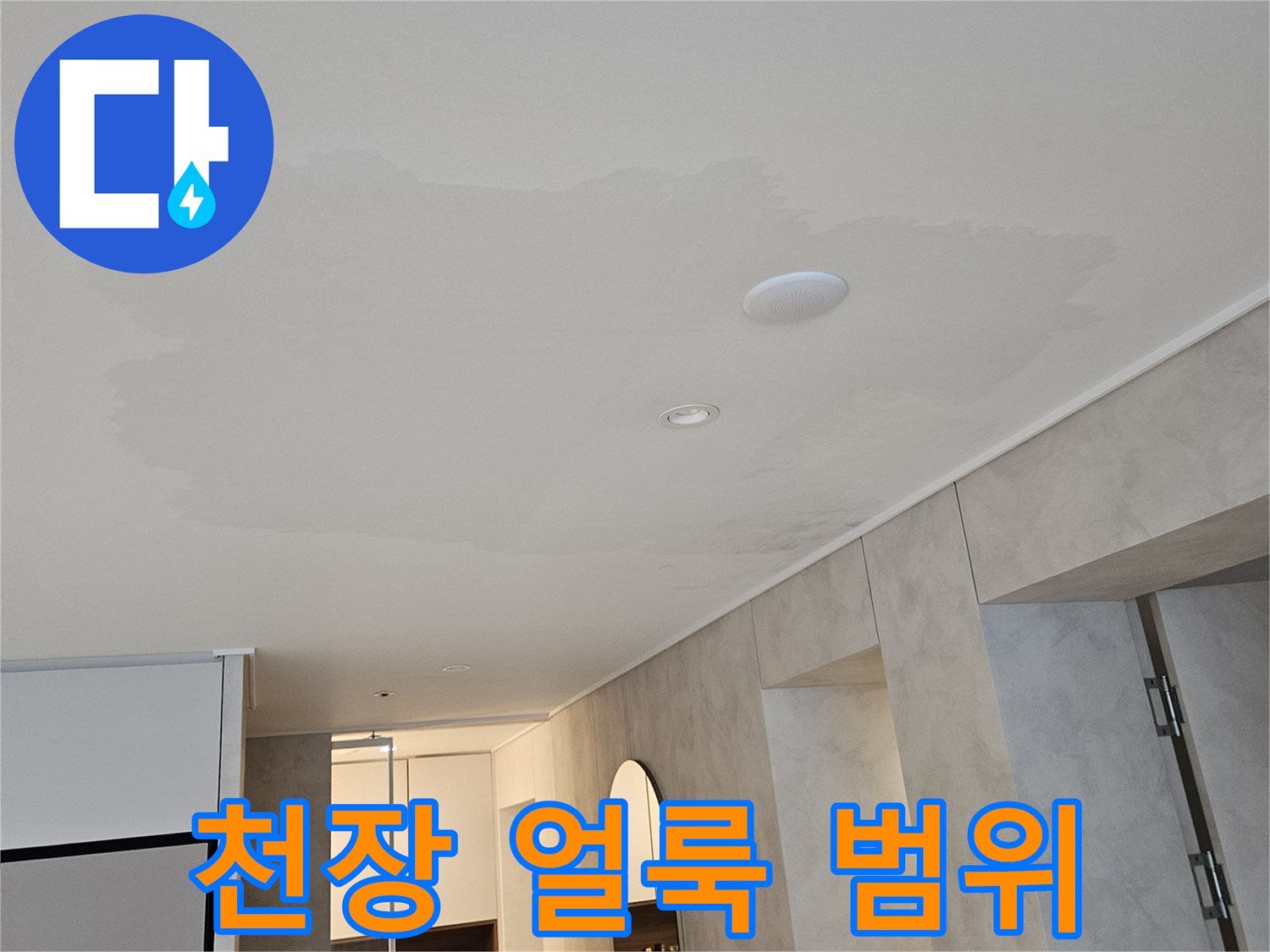 넓은-범위로-젖어있는-천장-마감재의-얼룩