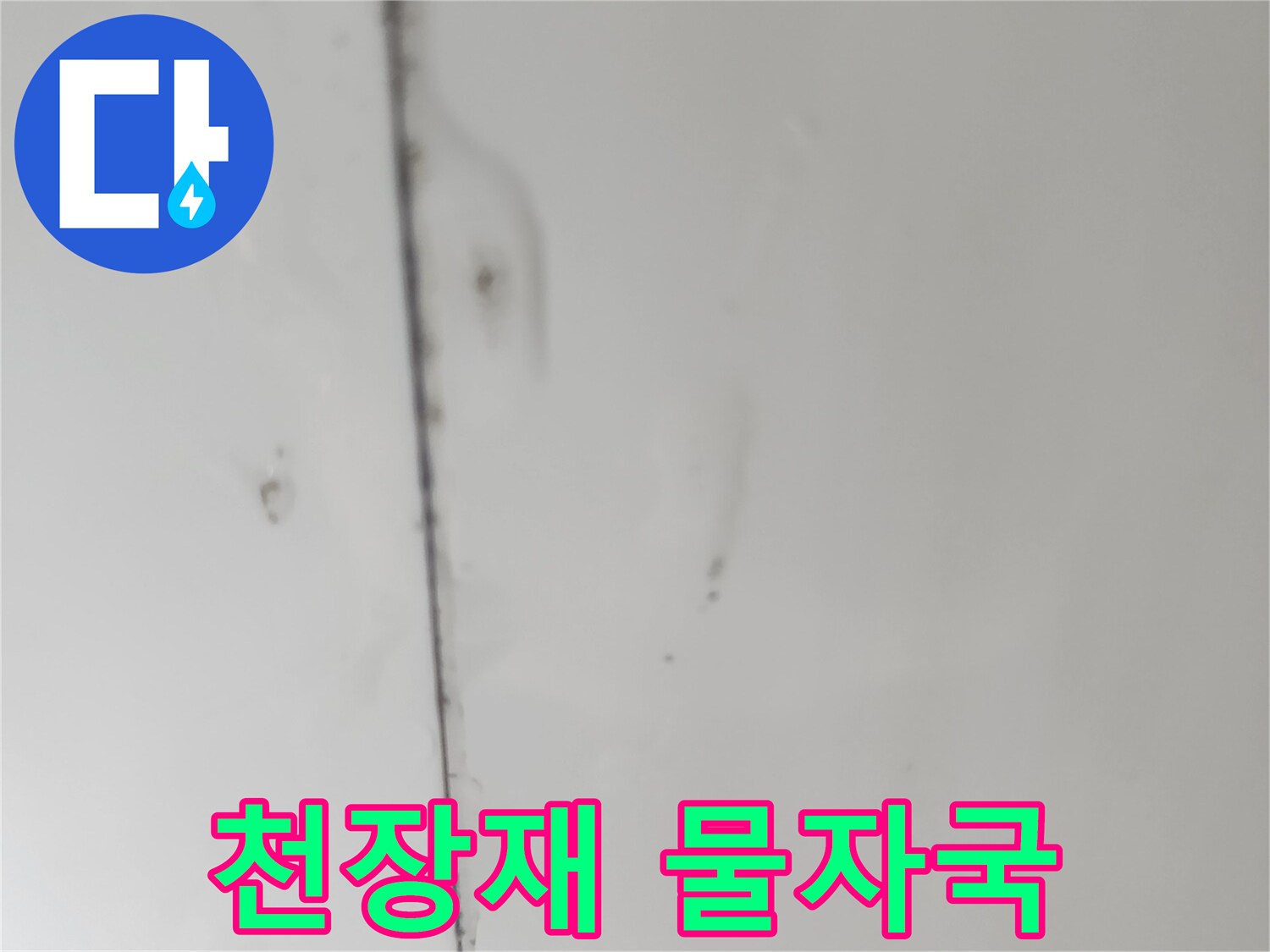 화장실 천장 마감재 사이의 젖은 흔적