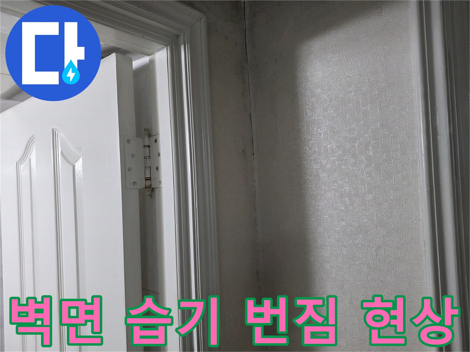 문틀 근처-축축하게 젖은 벽지 상태