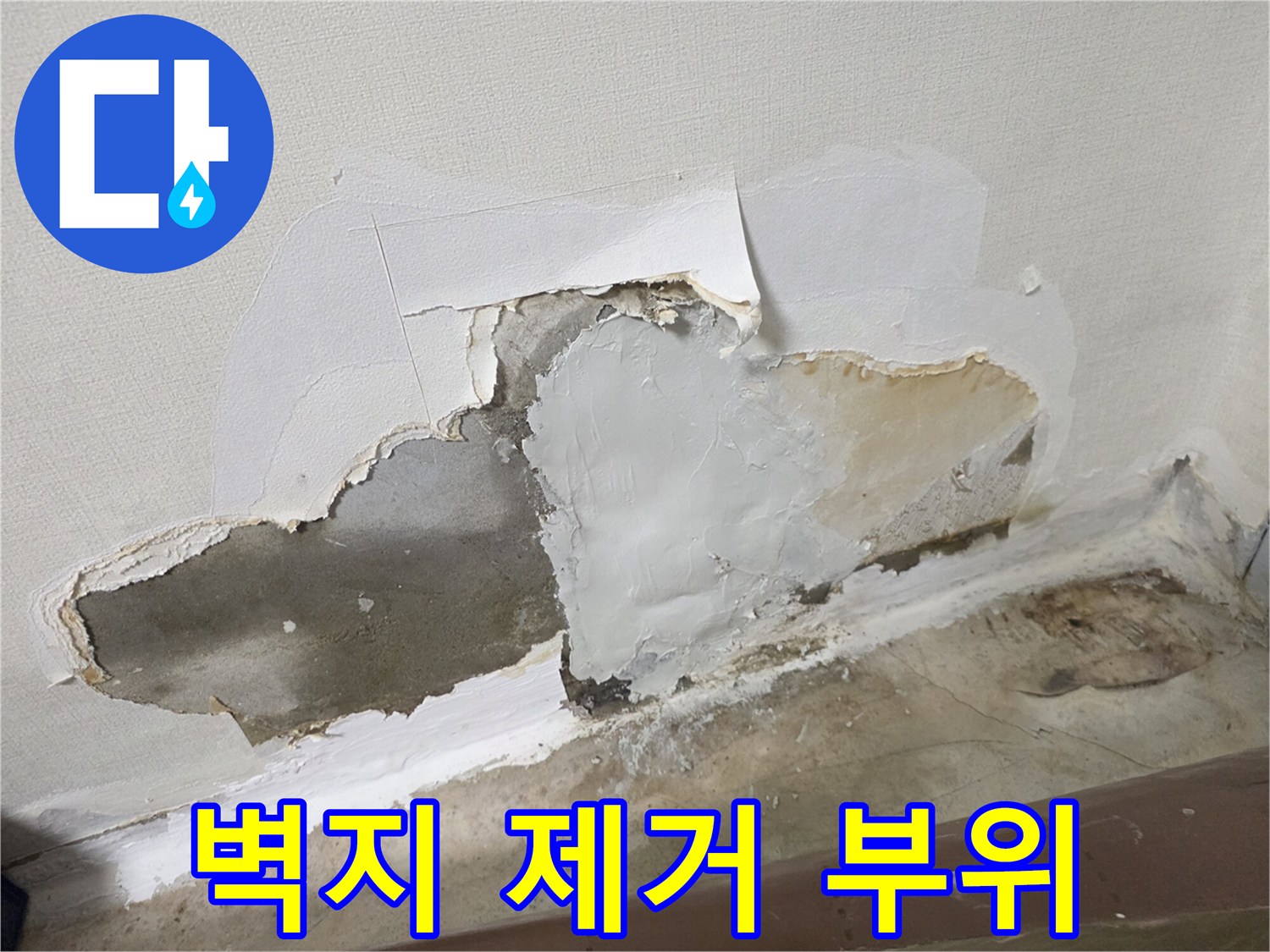 물샘 현장-벽지 뜯어낸-굴착 작업 구간