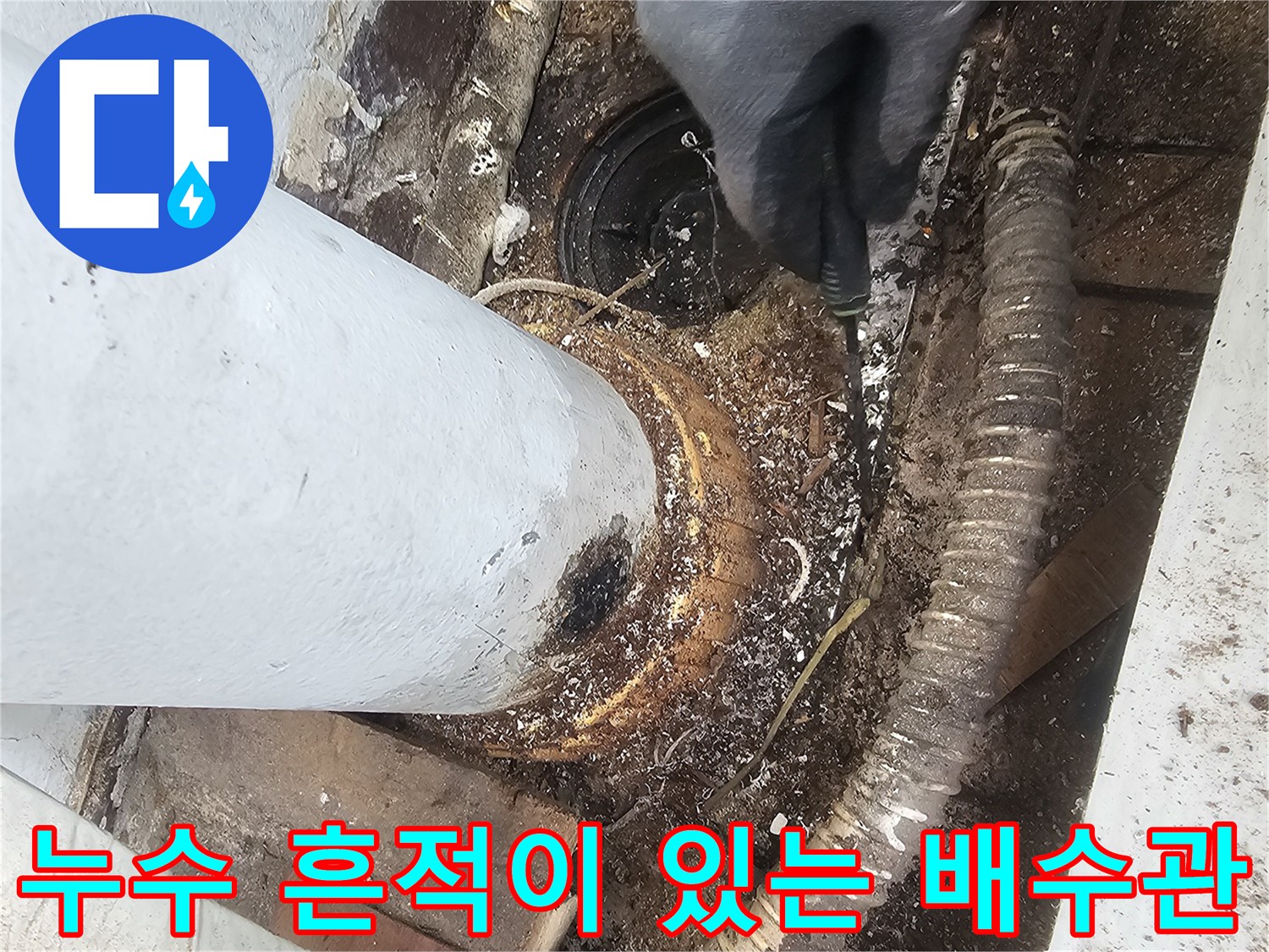 오염된-배수관-주변-및-물샘-흔적-확인