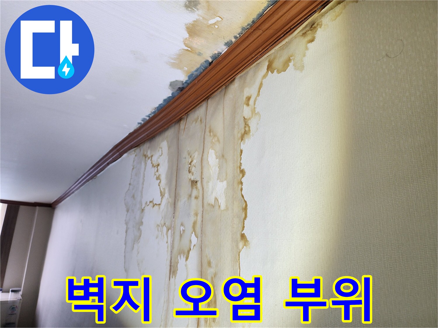 물에 젖어 변색된-실내 벽면