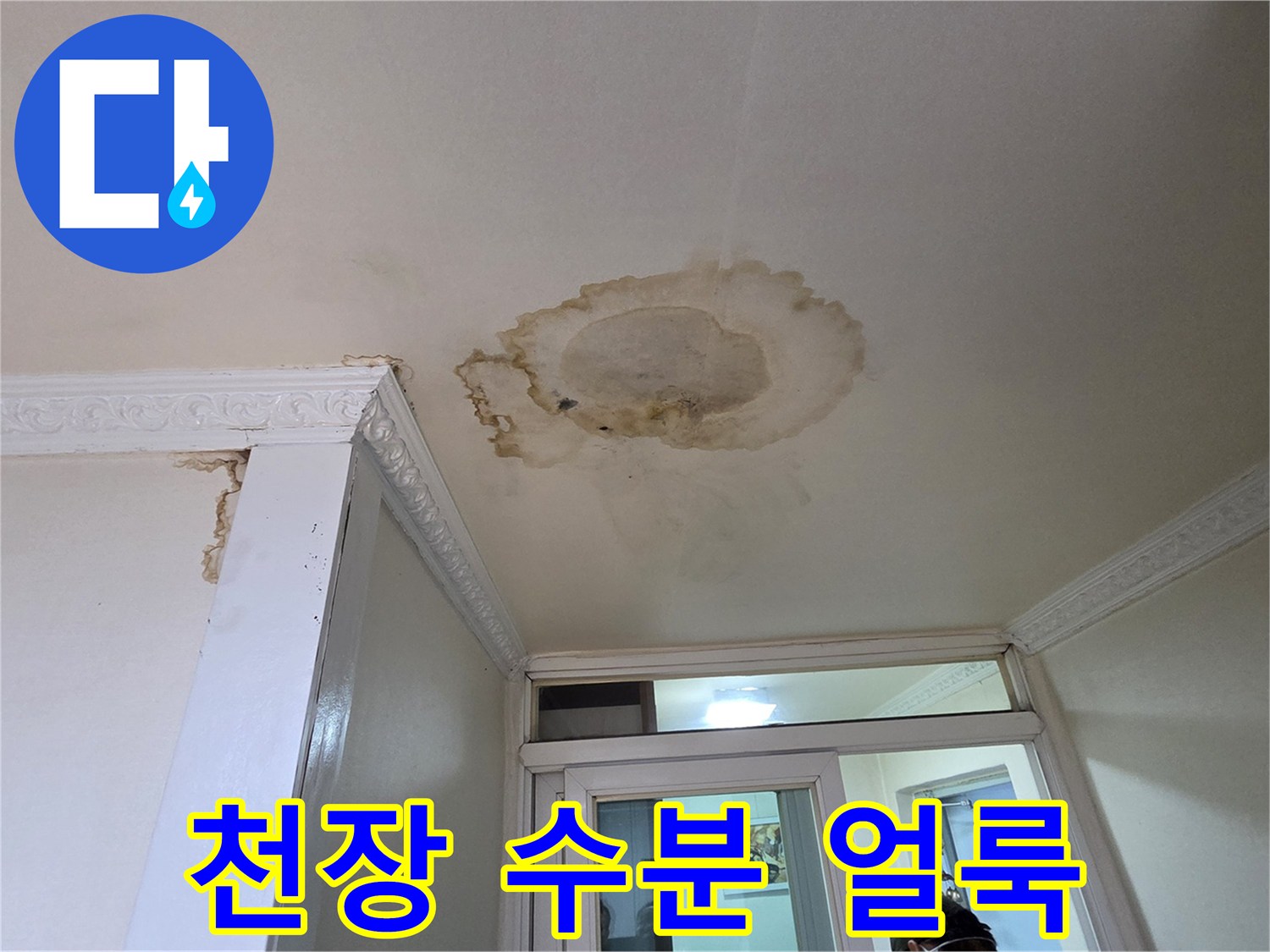 천장 도배지에 나타난 커다란 물 번짐 자국