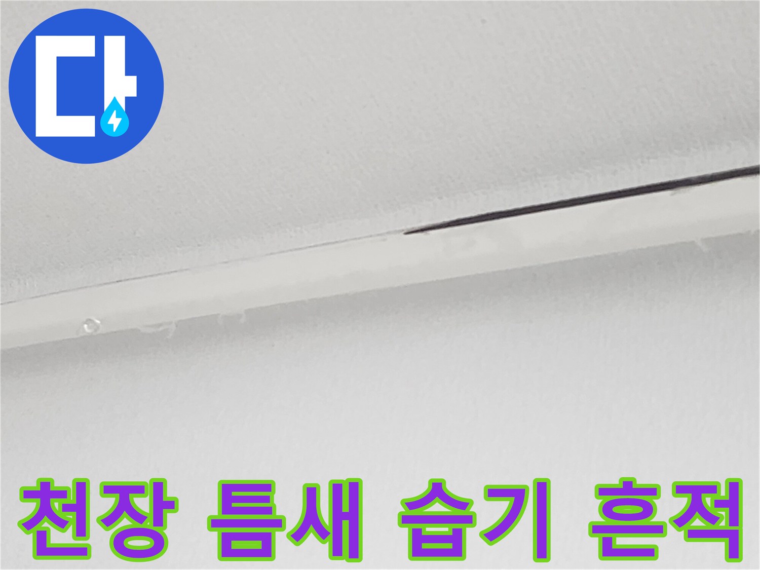 아랫집 화장실 천장 이음새의 물샘 흔적 사진