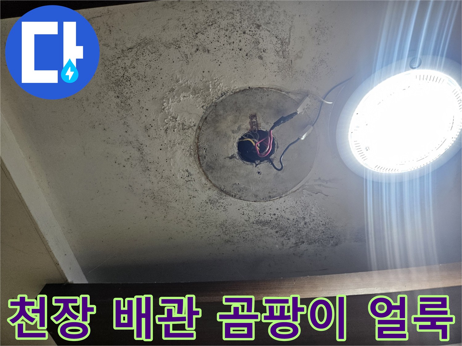 물샘 흔적이 남은-천장 배관 주변의 곰팡이 상태