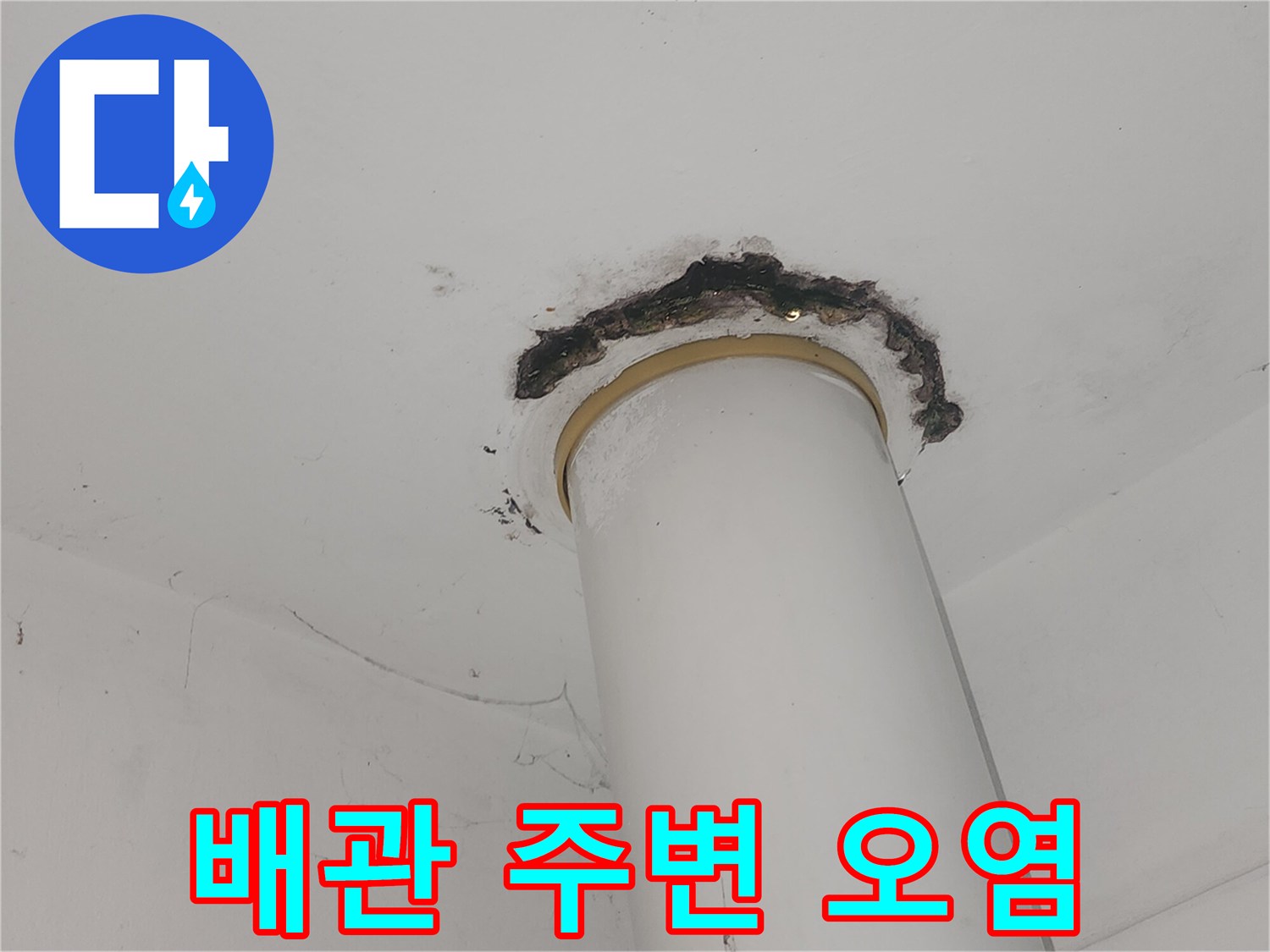 수직 배관 접합부-주변 천장 오염 상태
