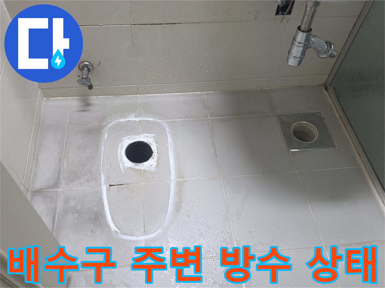 물기가 머물러 있는 화장실 배수 트랩 부근 사진
