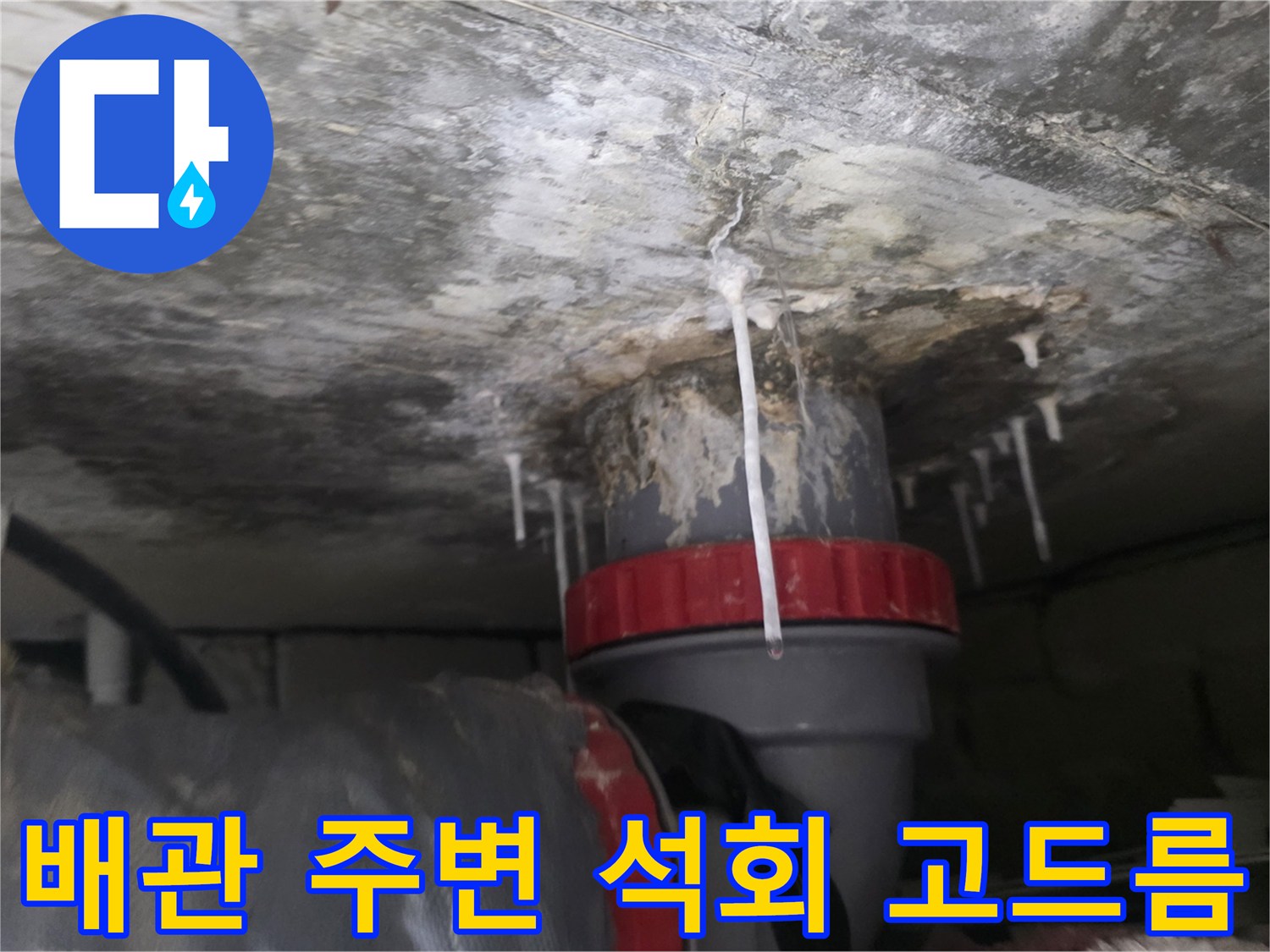 배관-사이로-흘러내린-석회물이-굳은-상태