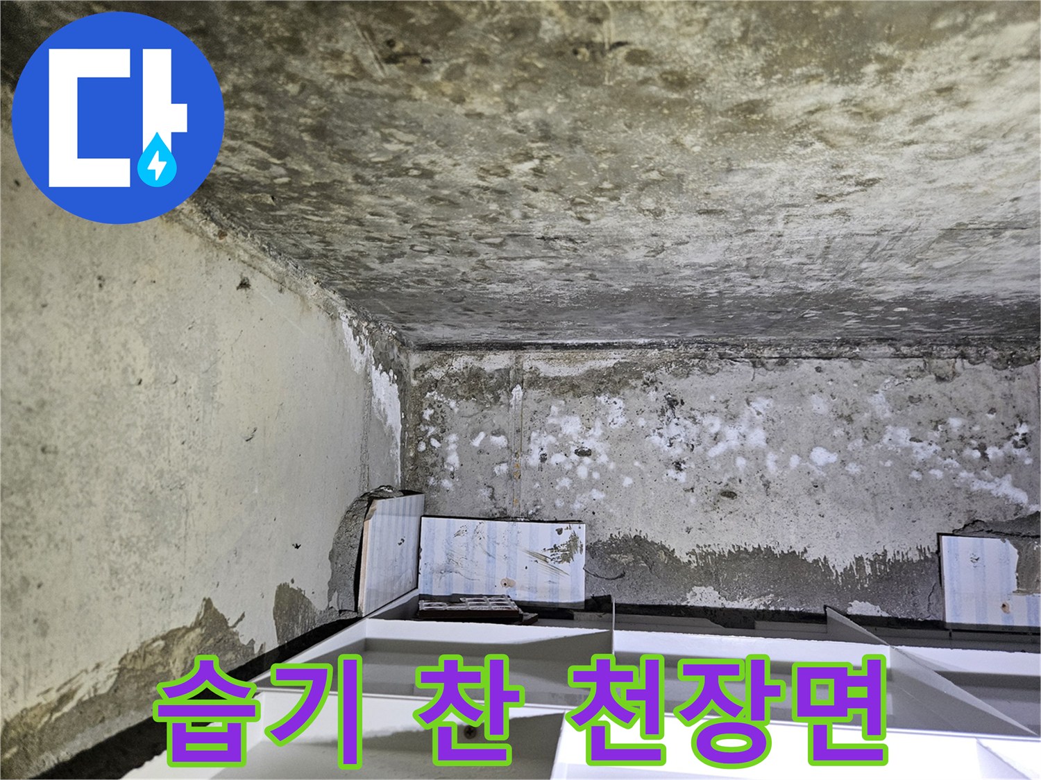 축축하게 젖은-배관 주변의 콘크리트 상태