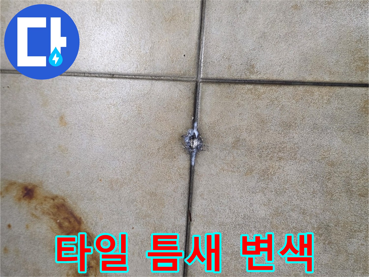타일-줄눈-주변의-습기-머금은-변색된-모습