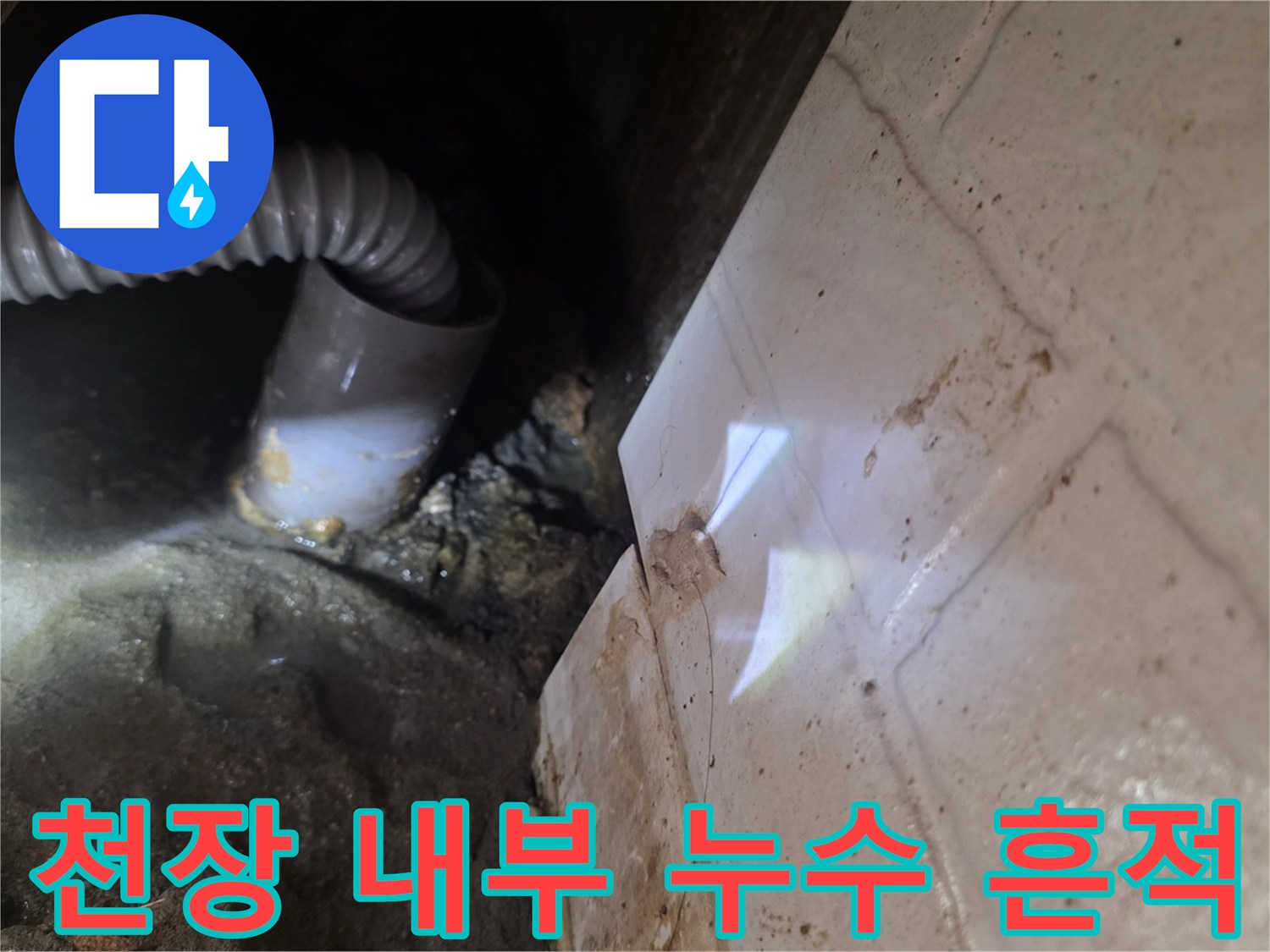 천장 하수관-배관 주변 습기 확인
