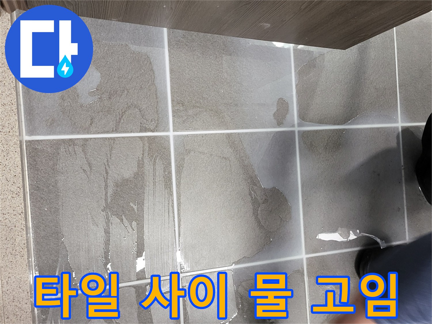 물기가/흥건한/욕실/바닥/타일/표면-모습