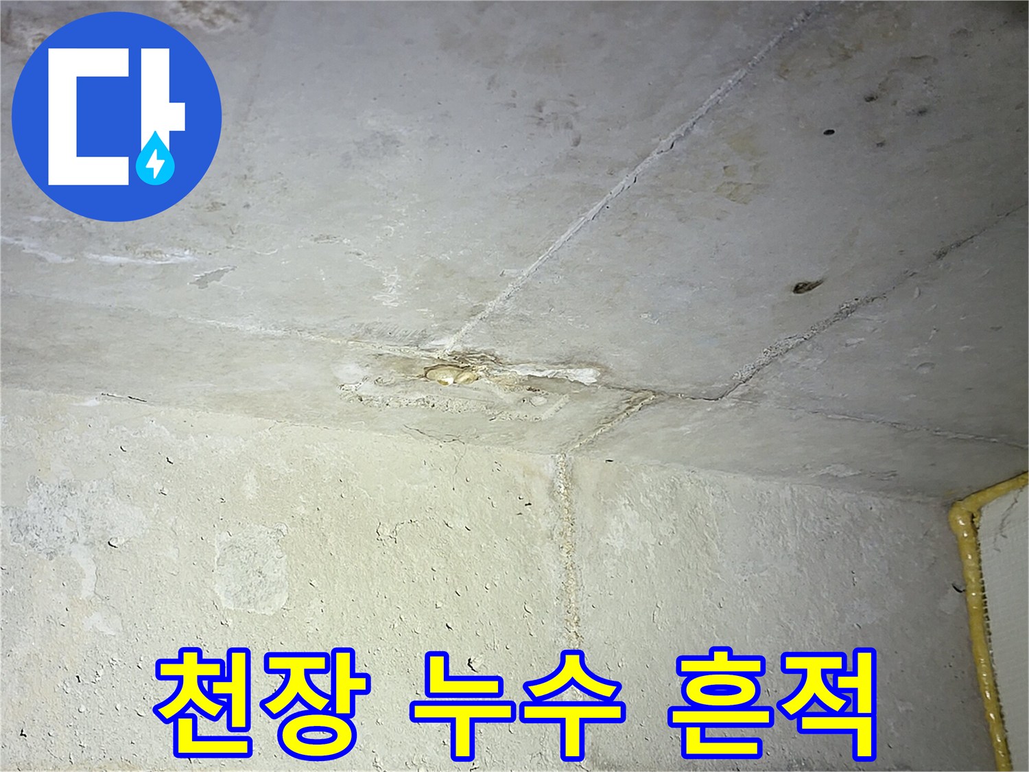 습기로 인해 변색된 화장실 천장 마감재 상태