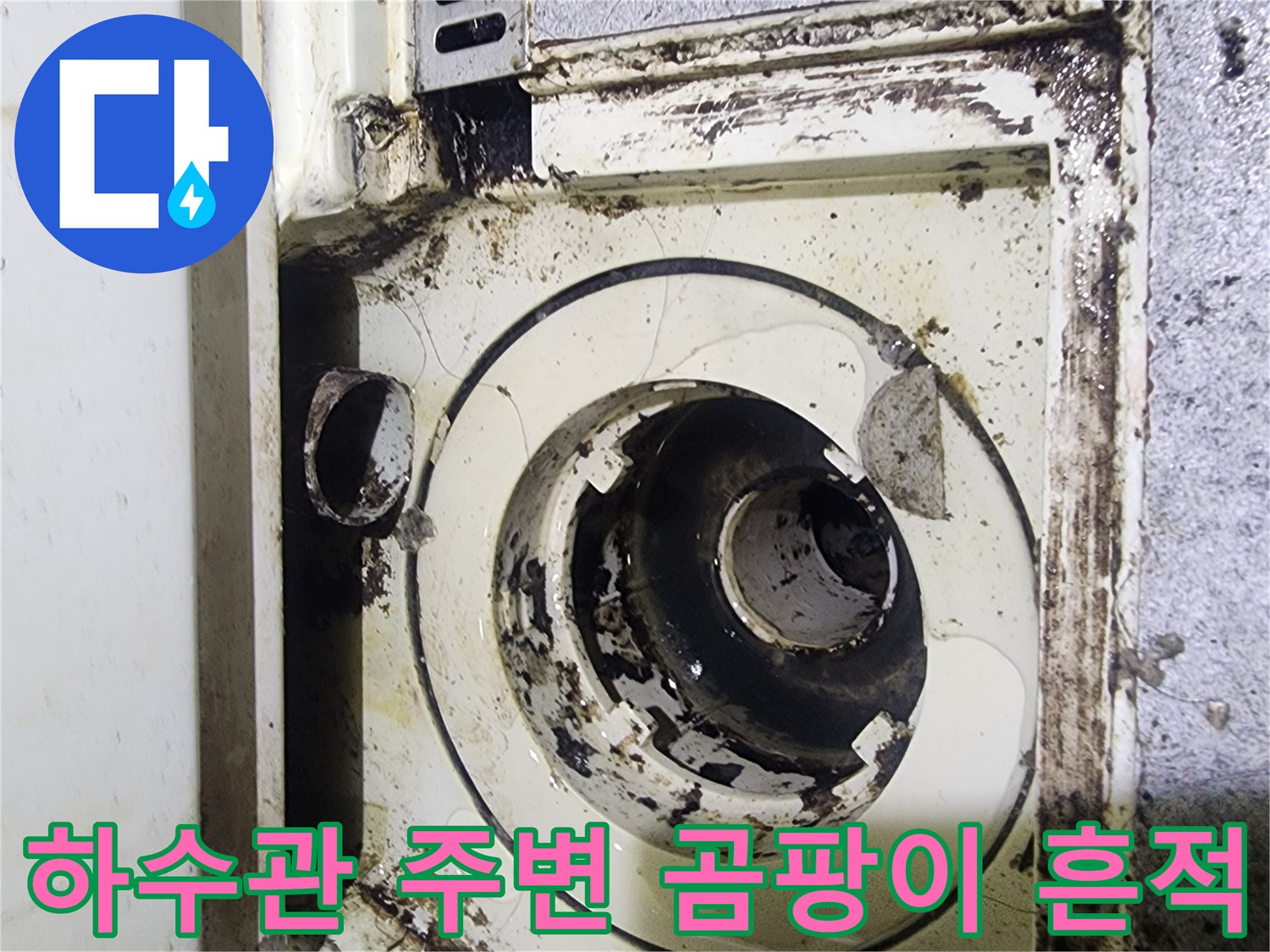 배수구-주위-검은색-곰팡이와-습기-흔적