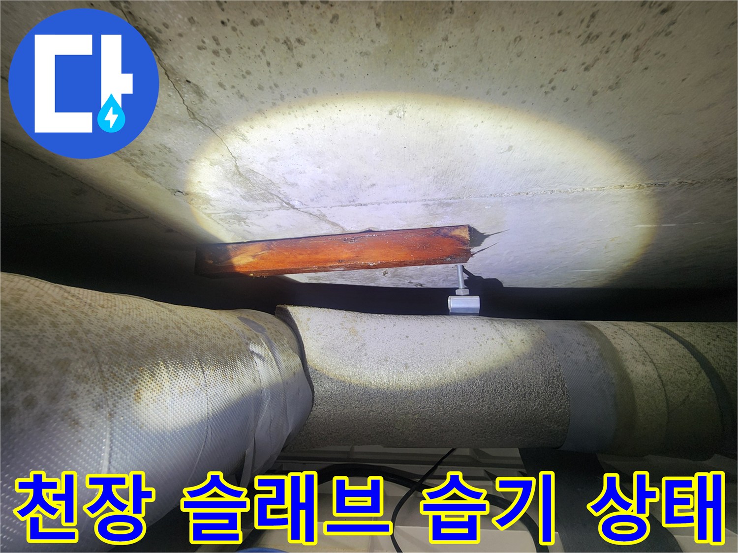 천장 콘크리트-슬래브 하단-습기로 인한 변색 부위