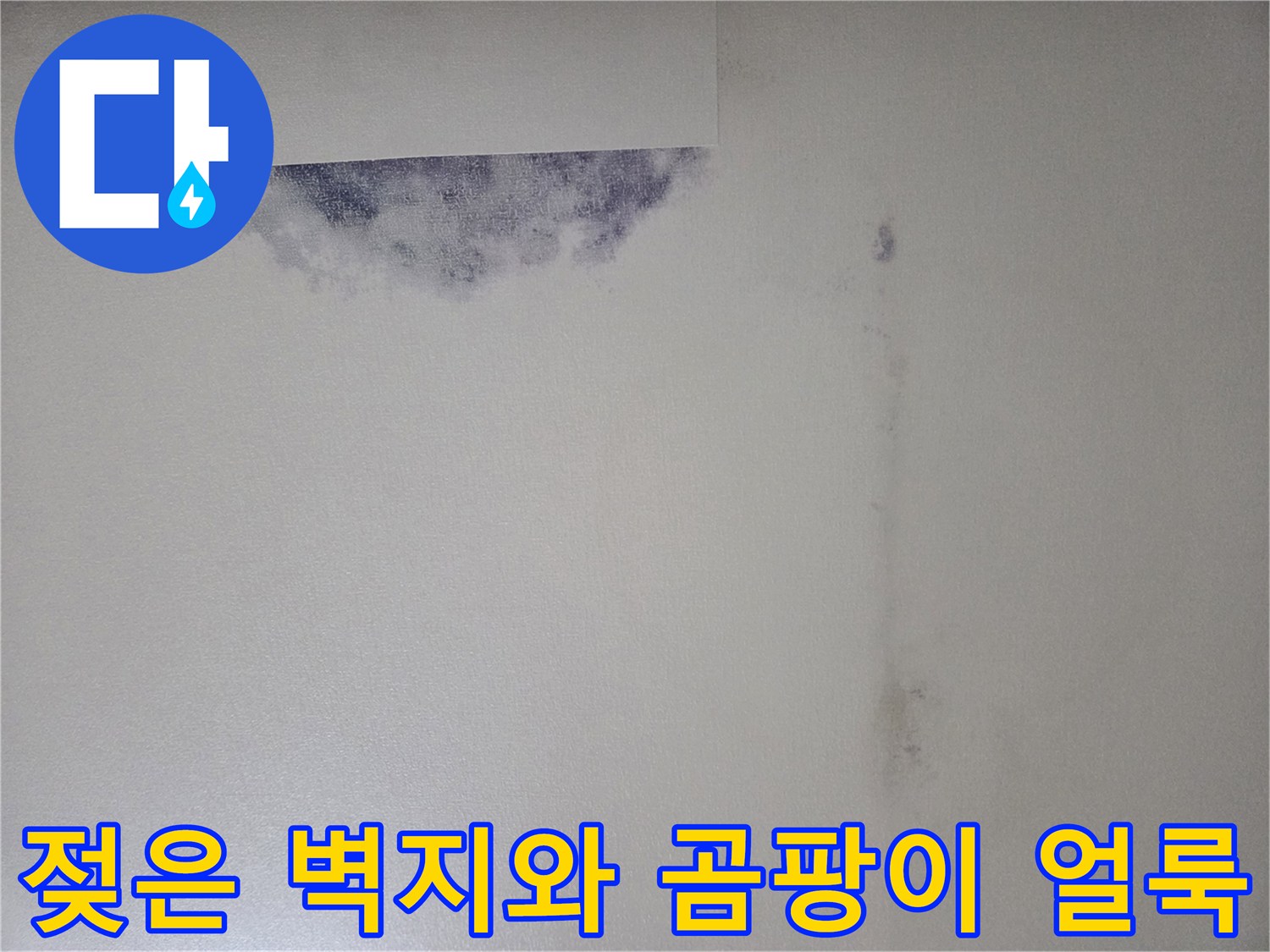 습기로 인해 변색된 천장 벽지 부위