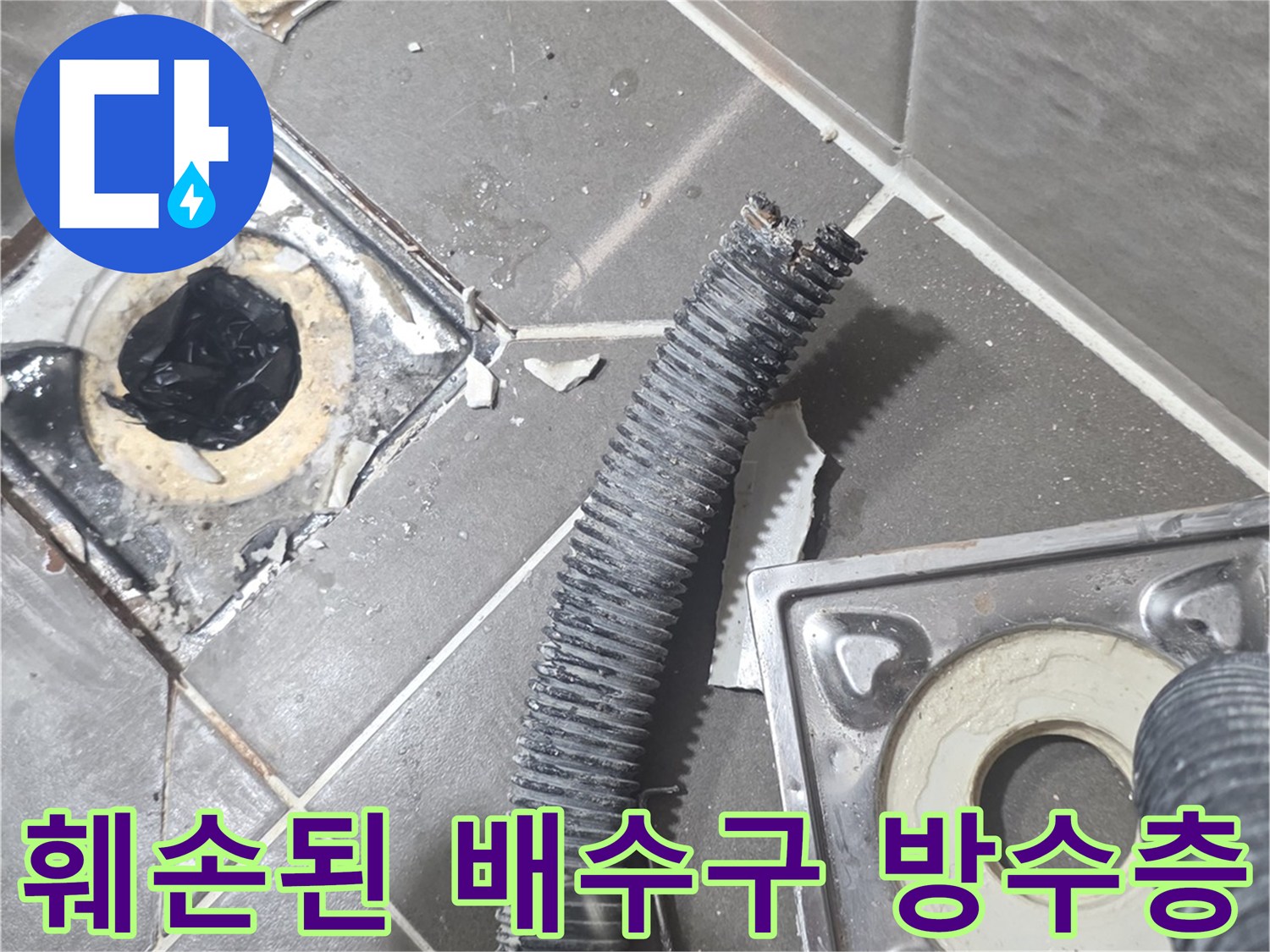 배수구 유가-주변 타일 틈새 균열 확인