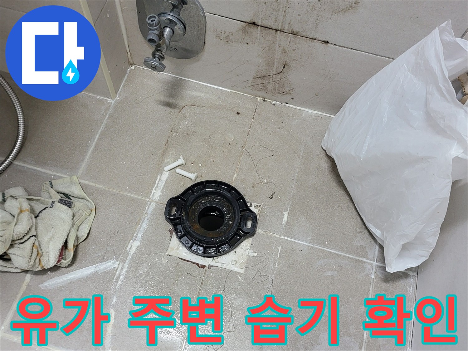 배수구-유가-주변-타일-사이-습기-및-오염